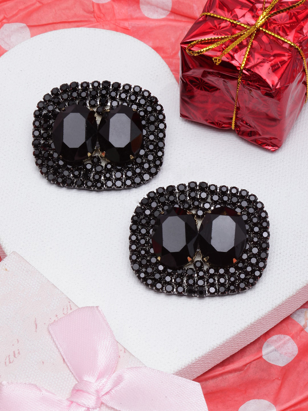 

Awadhi Contemporary Rhinestone Studs Earrings, Black