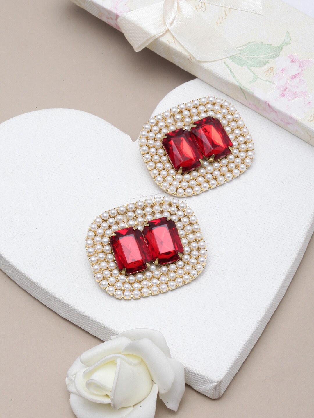 

Awadhi Gold-Plated Rhinestone Contemporary Studs Earrings, Maroon