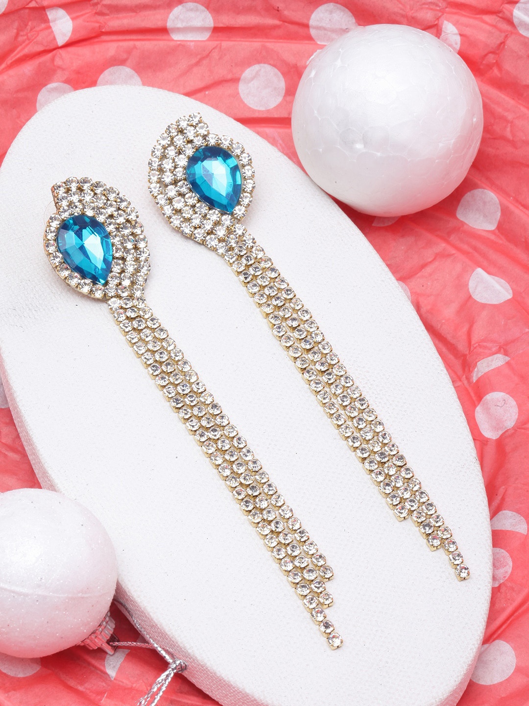 

Awadhi Gold-Plated Contemporary Rhinestone Studded Drop Earrings, Blue