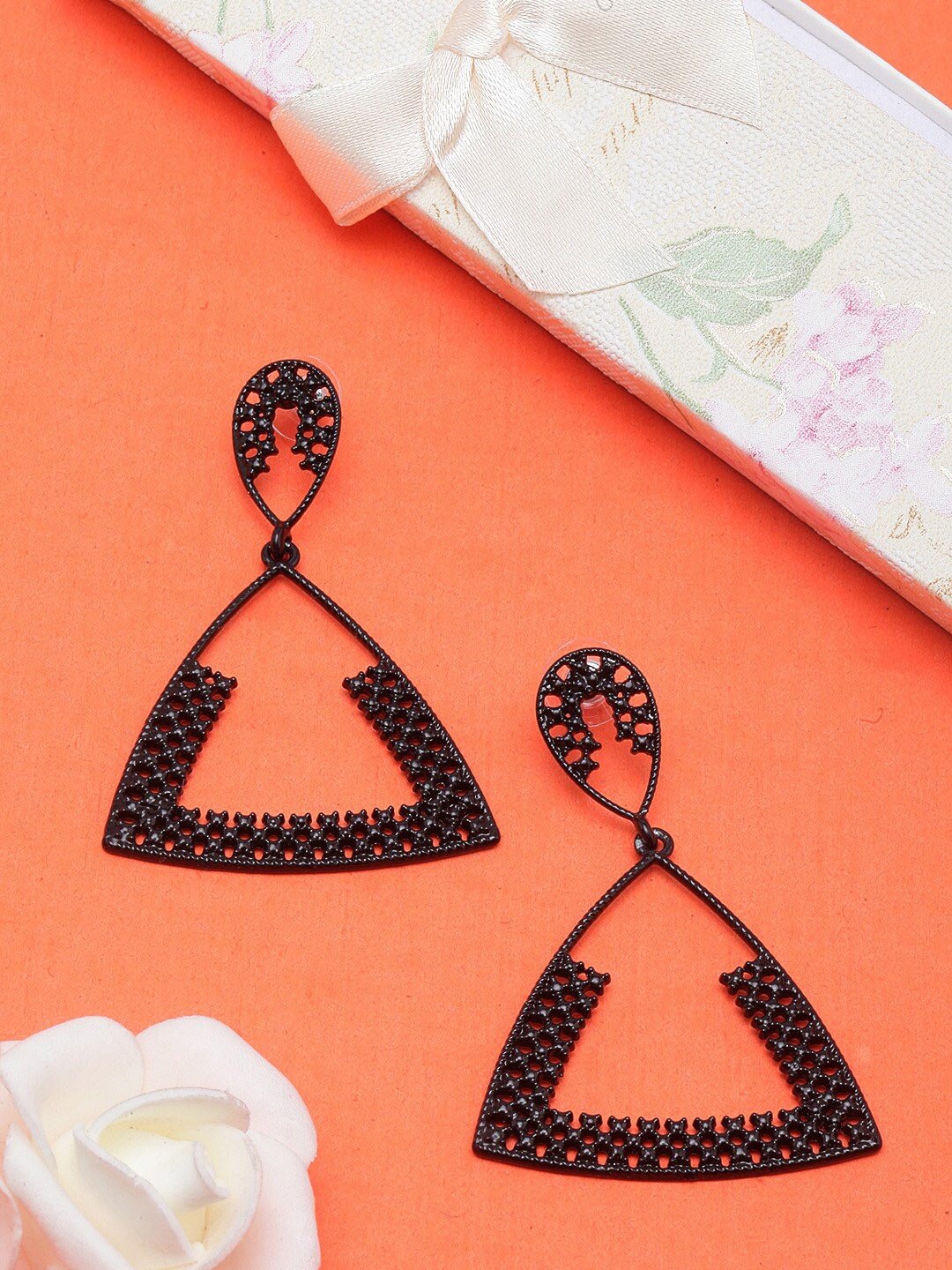 

Awadhi Contemporary Brass Drop Earrings, Black