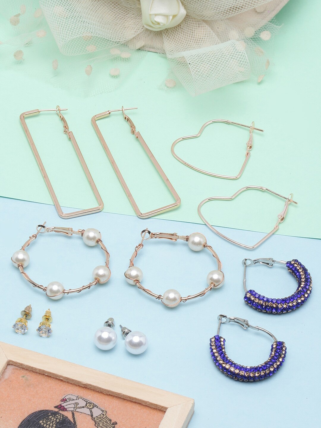 

Awadhi Set Of 6 Gold-Plated Contemporary Hoop Earrings, Blue
