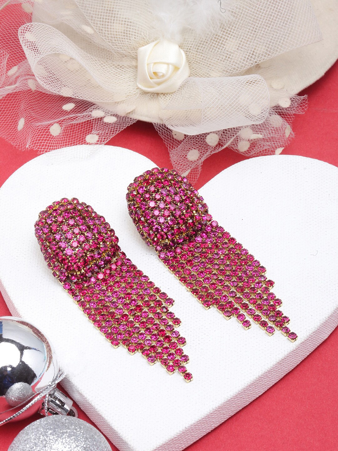 

Awadhi Gold-Plated Contemporary Rhinestone Studded Drop Earrings, Pink
