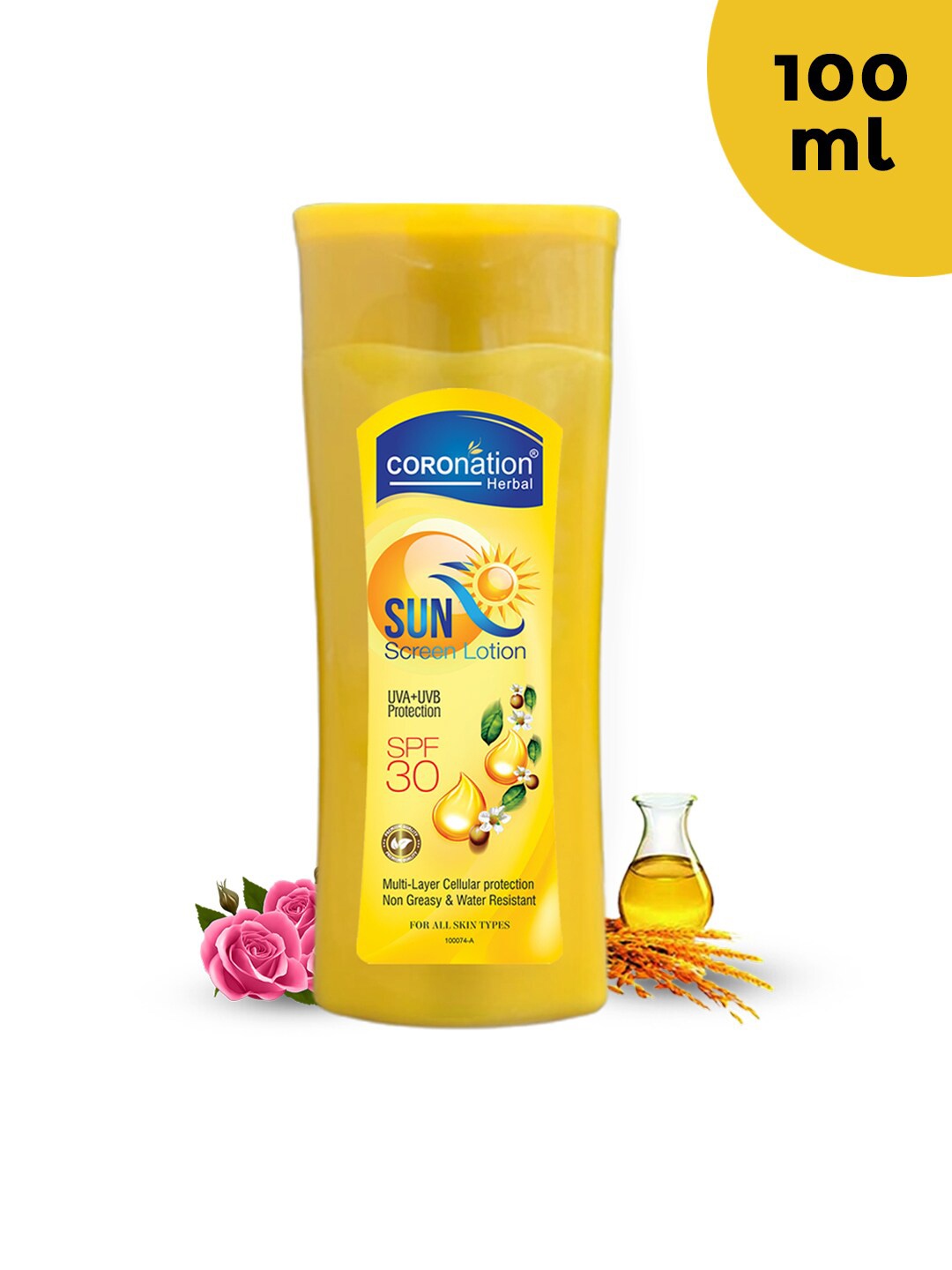 

COROnation Herbal Non-Greasy Sunscreen Lotion SPF30 with Rose & Carrot Extracts - 100ml, Yellow
