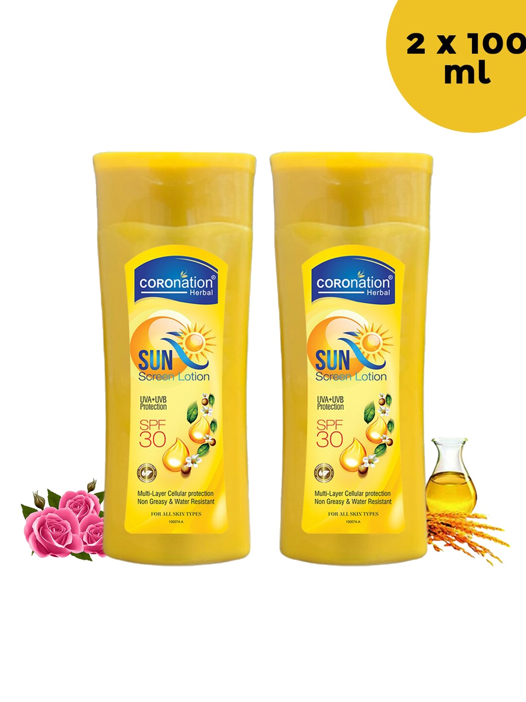 

COROnation Herbal Set of 2 Sunscreen Lotion SPF30 with Rose & Carrot Extracts - 100ml each, Yellow