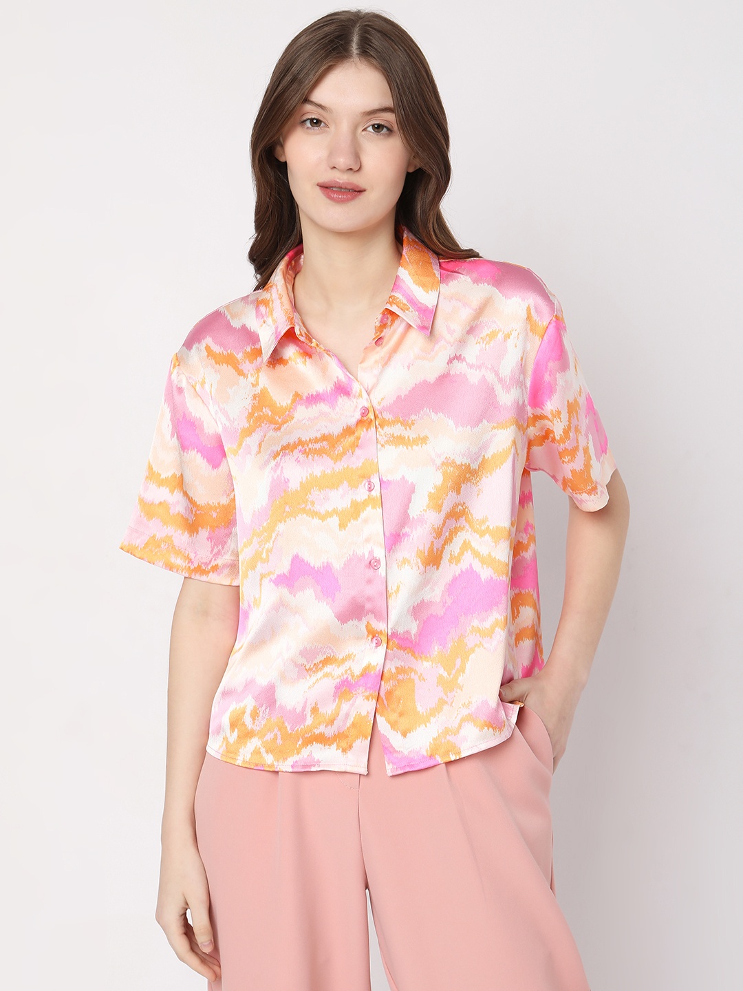 

Vero Moda Slim Fit Abstract Printed Casual Shirt, Pink