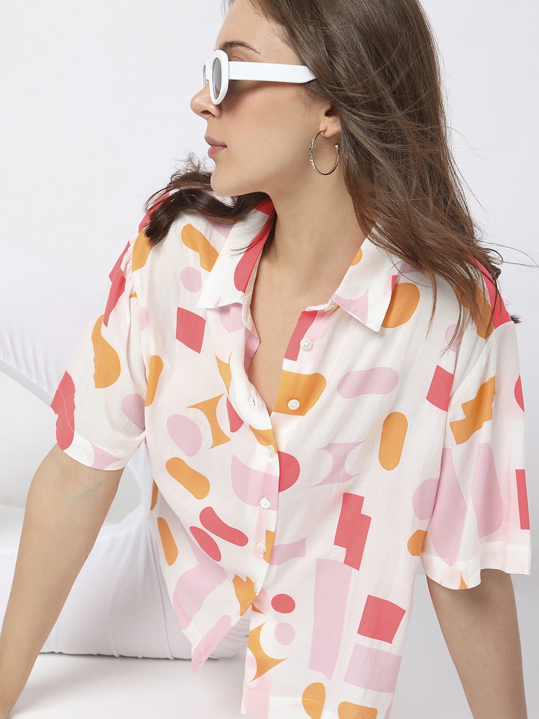

Vero Moda Slim Fit Geometric Printed Casual Shirt, White
