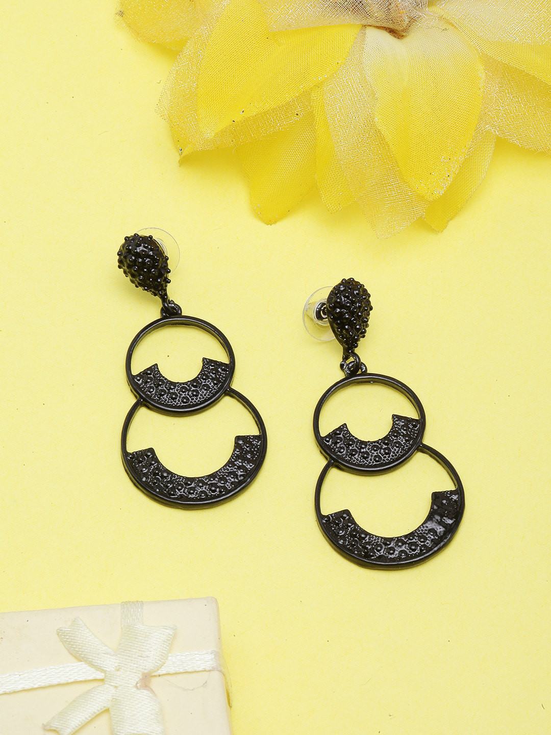 

Sangria Black-Plated Circular Shaped Drop Earrings