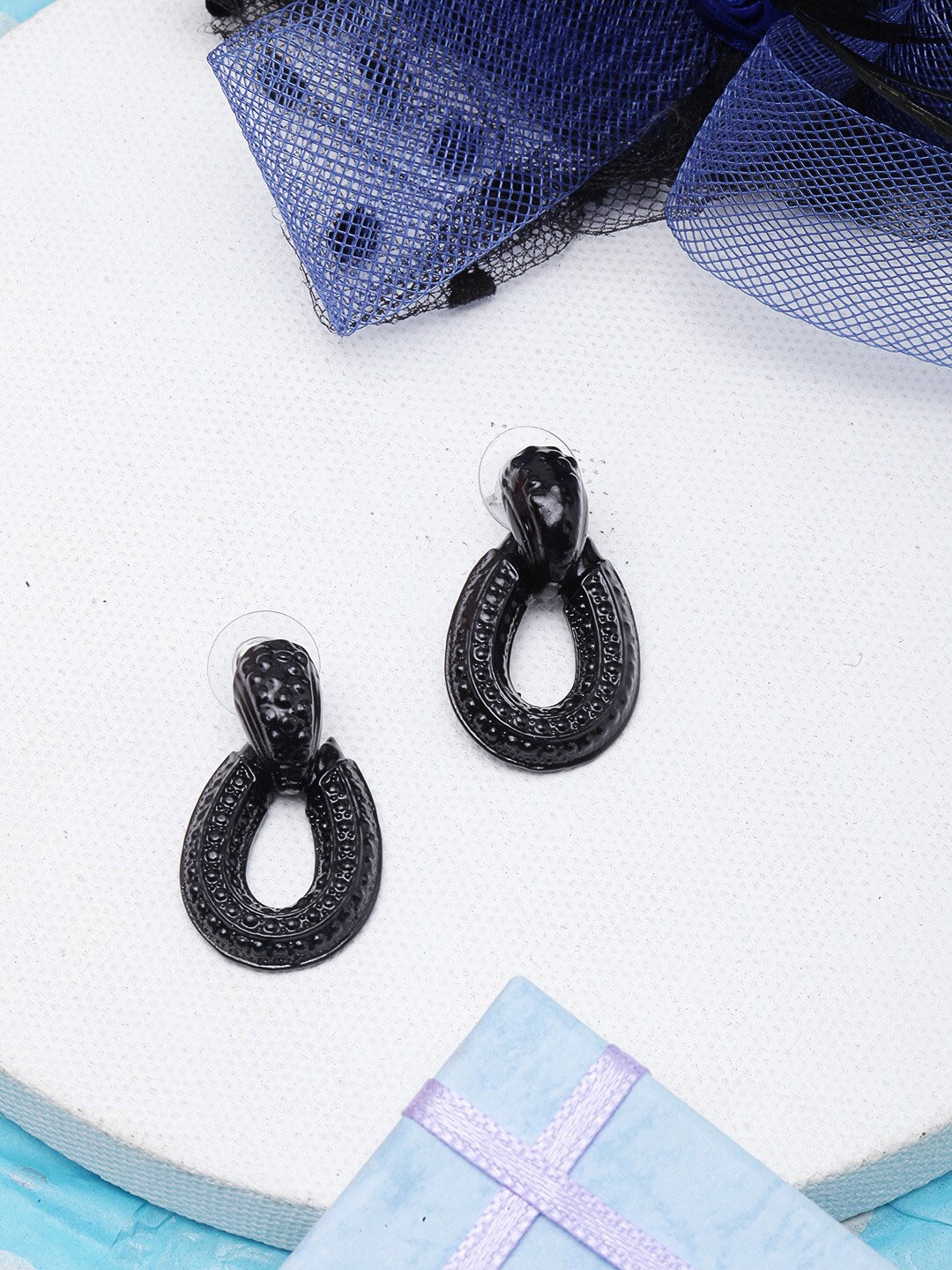 

Sangria Contemporary Brass Drop Earrings, Black