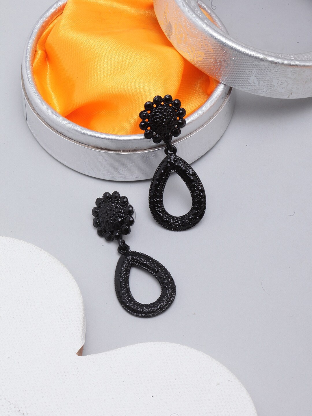 

Sangria Black-Plated Tear-Drop Shaped Drop Earrings