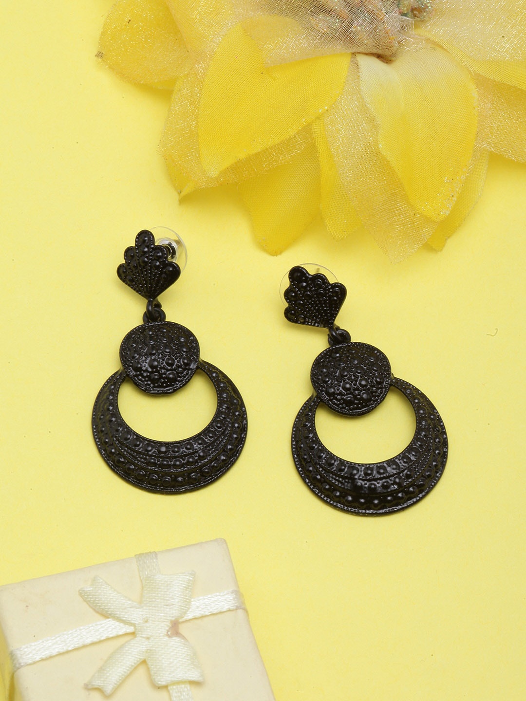 

Sangria Black-Plated Contemporary Shaped Drop Earrings