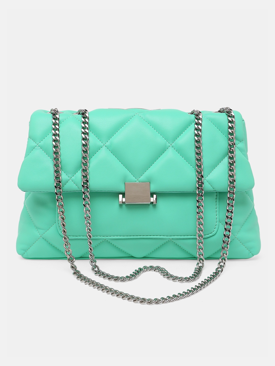 

Vero Moda Green Textured Bucket Sling Bag with Quilted