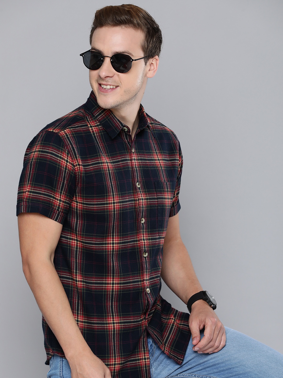 

HERE&NOW Tartan Checks Casual Shirt, Navy blue