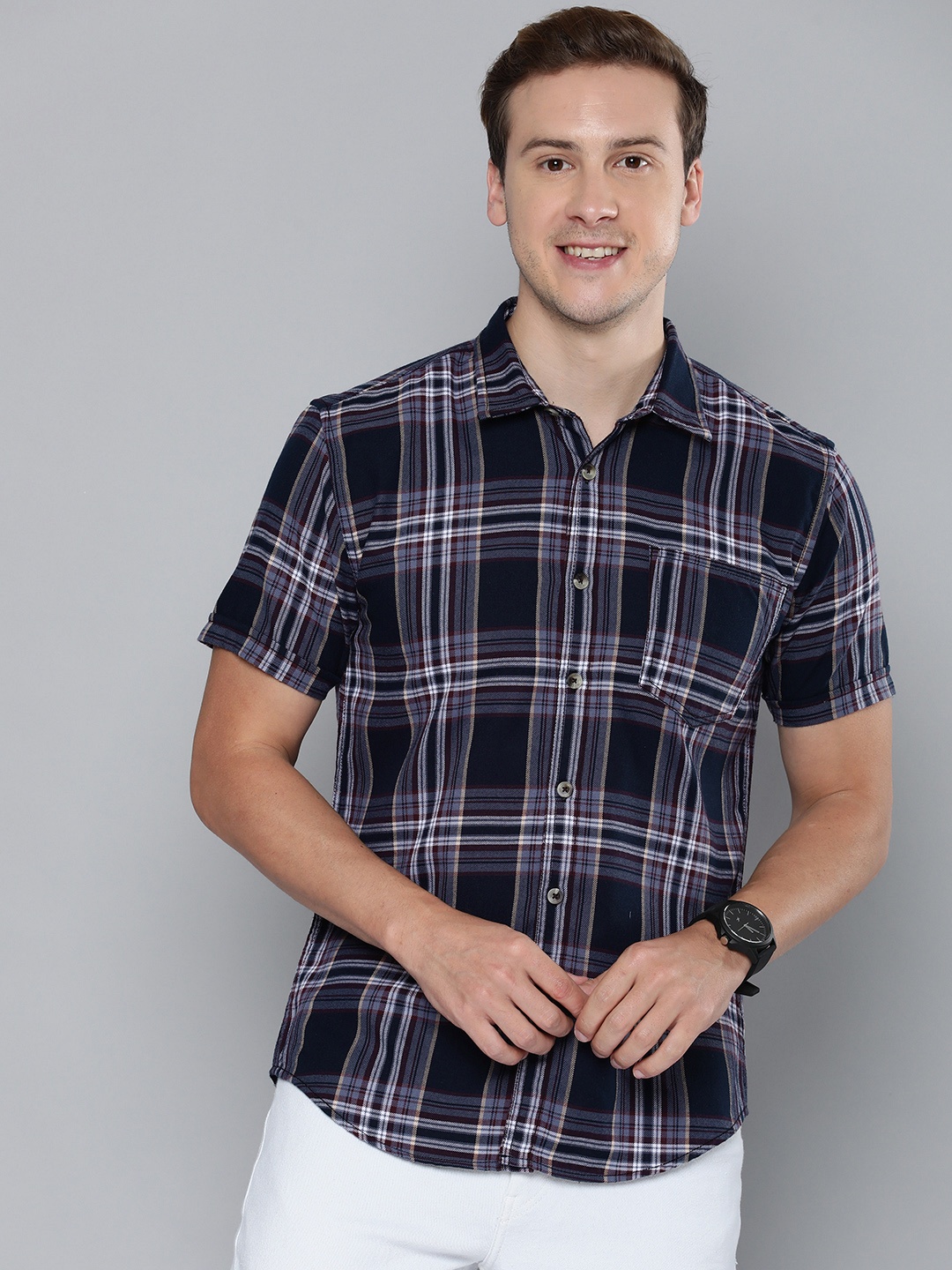 

HERE&NOW Slim Fit Checked Casual Shirt, Navy blue