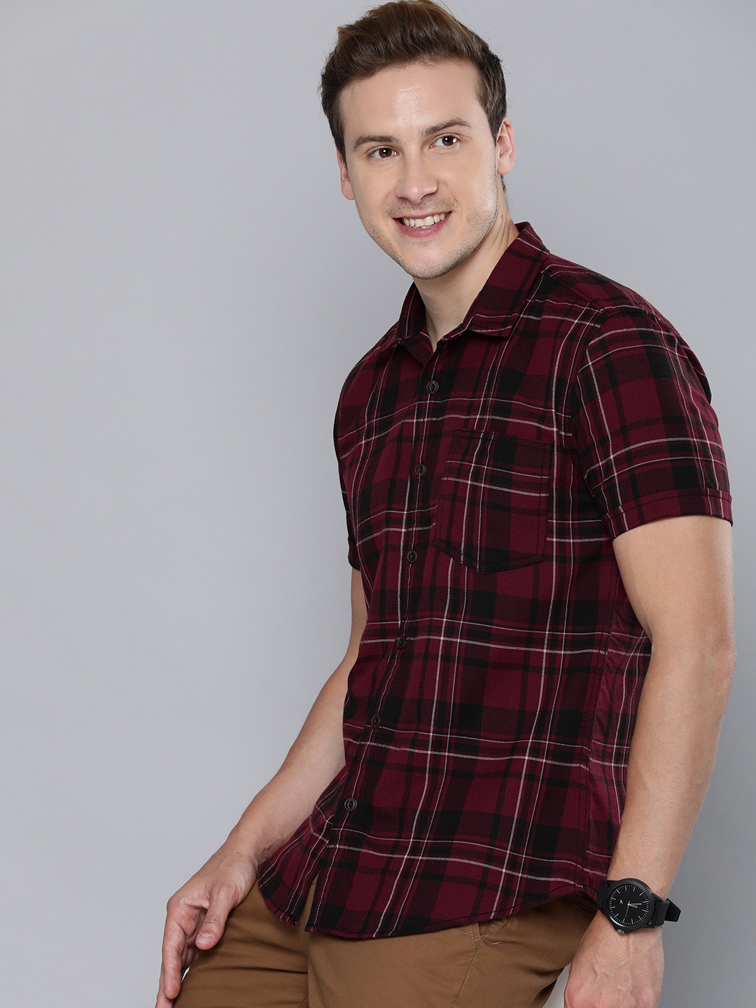 

HERE&NOW Slim Fit Checked Casual Shirt, Maroon