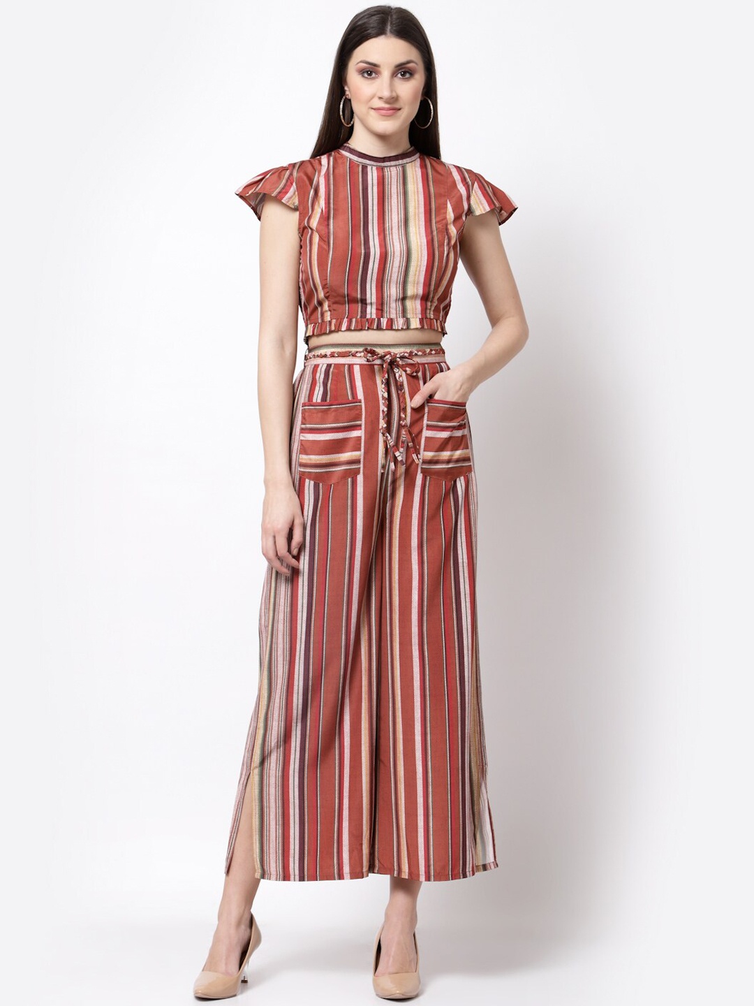 

BLANC9 Striped Short Sleeves Top And Trouser Co-Ords, Brown