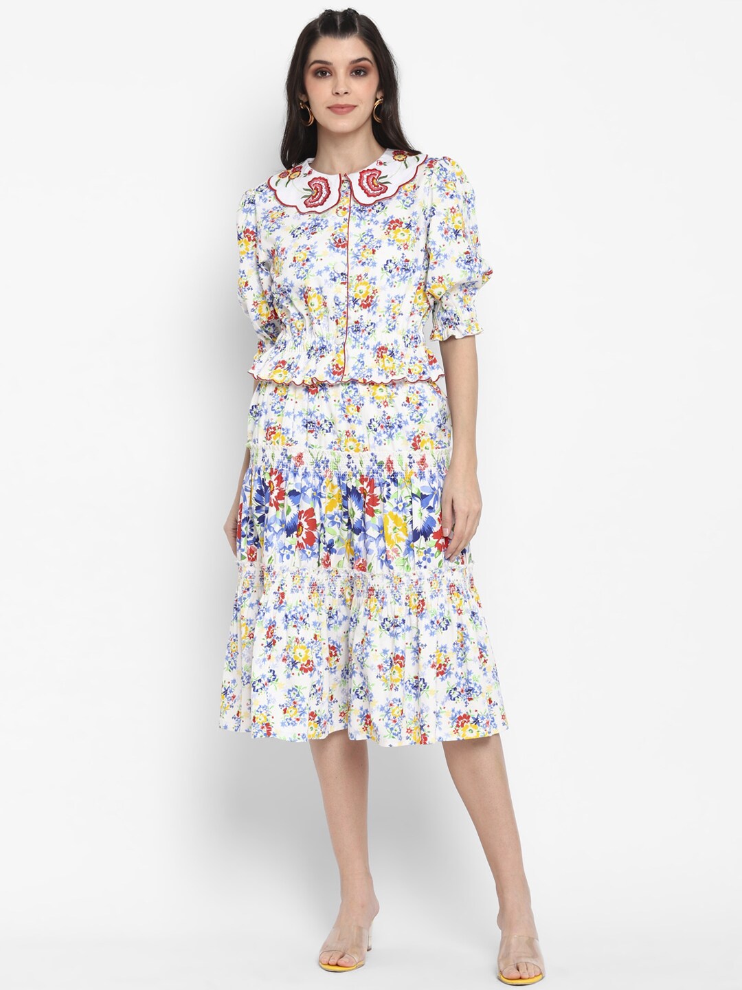 

BLANC9 Printed Top and Flared Skirt Co-Ords, White