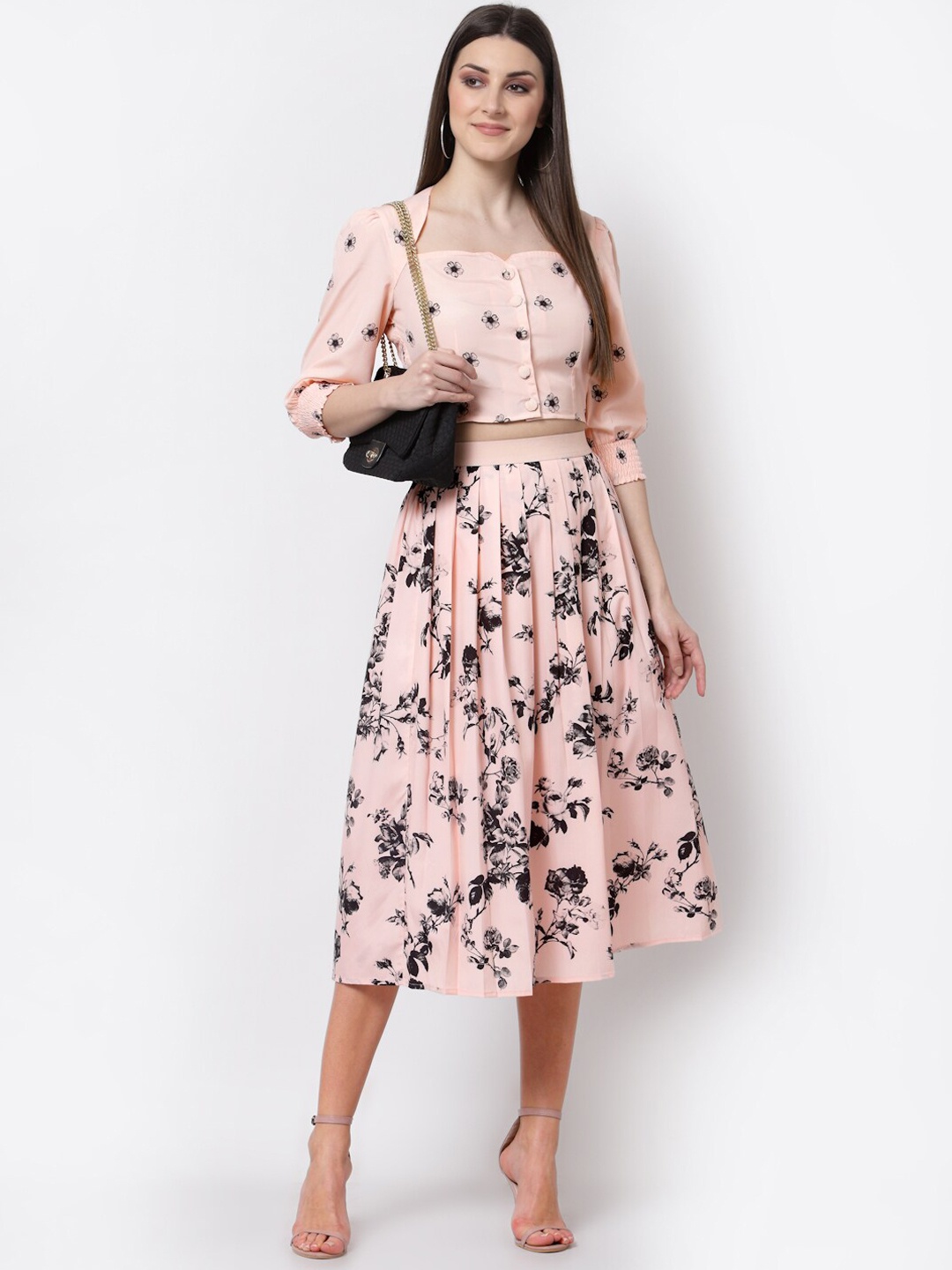 

BLANC9 Printed Top and Flared Skirt Co-Ords, Pink