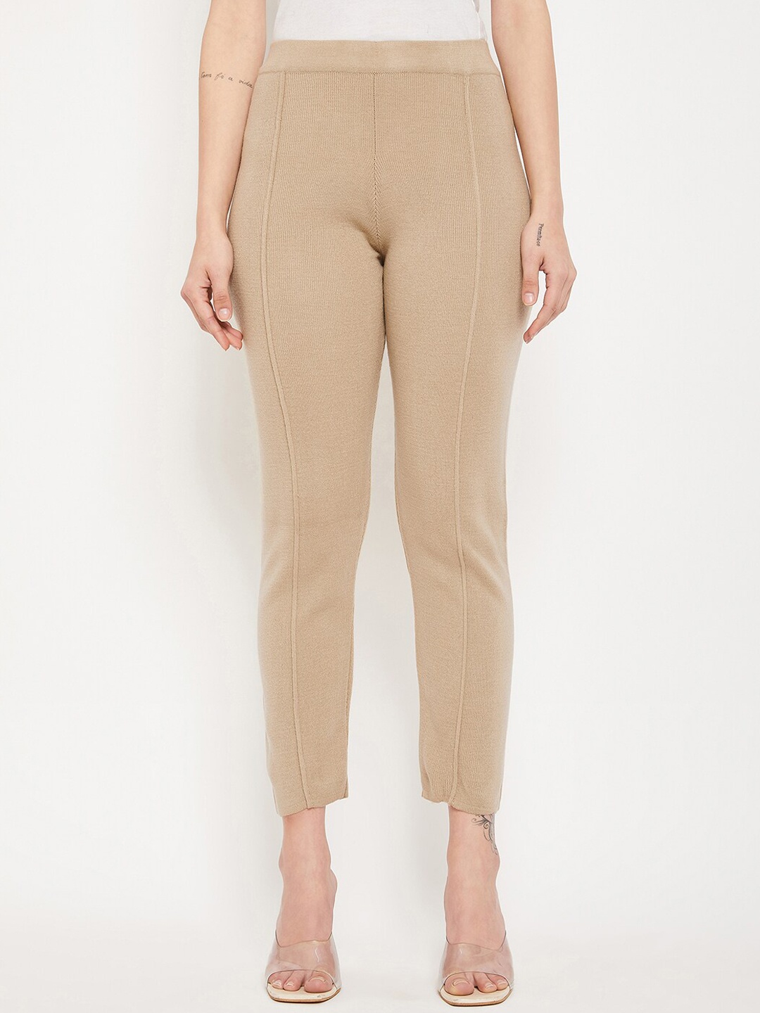 

Cantabil Women Mid-Rise Slim Fit Acrylic Leggings, Beige