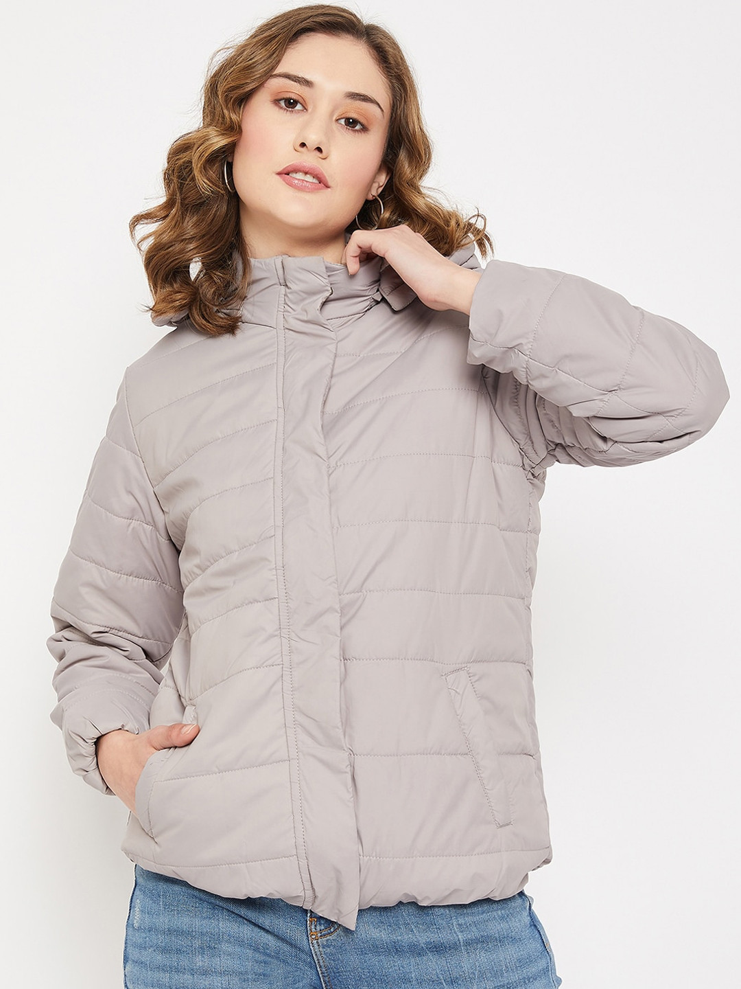 

Cantabil Women Lightweight Hooded Padded Jacket, Grey