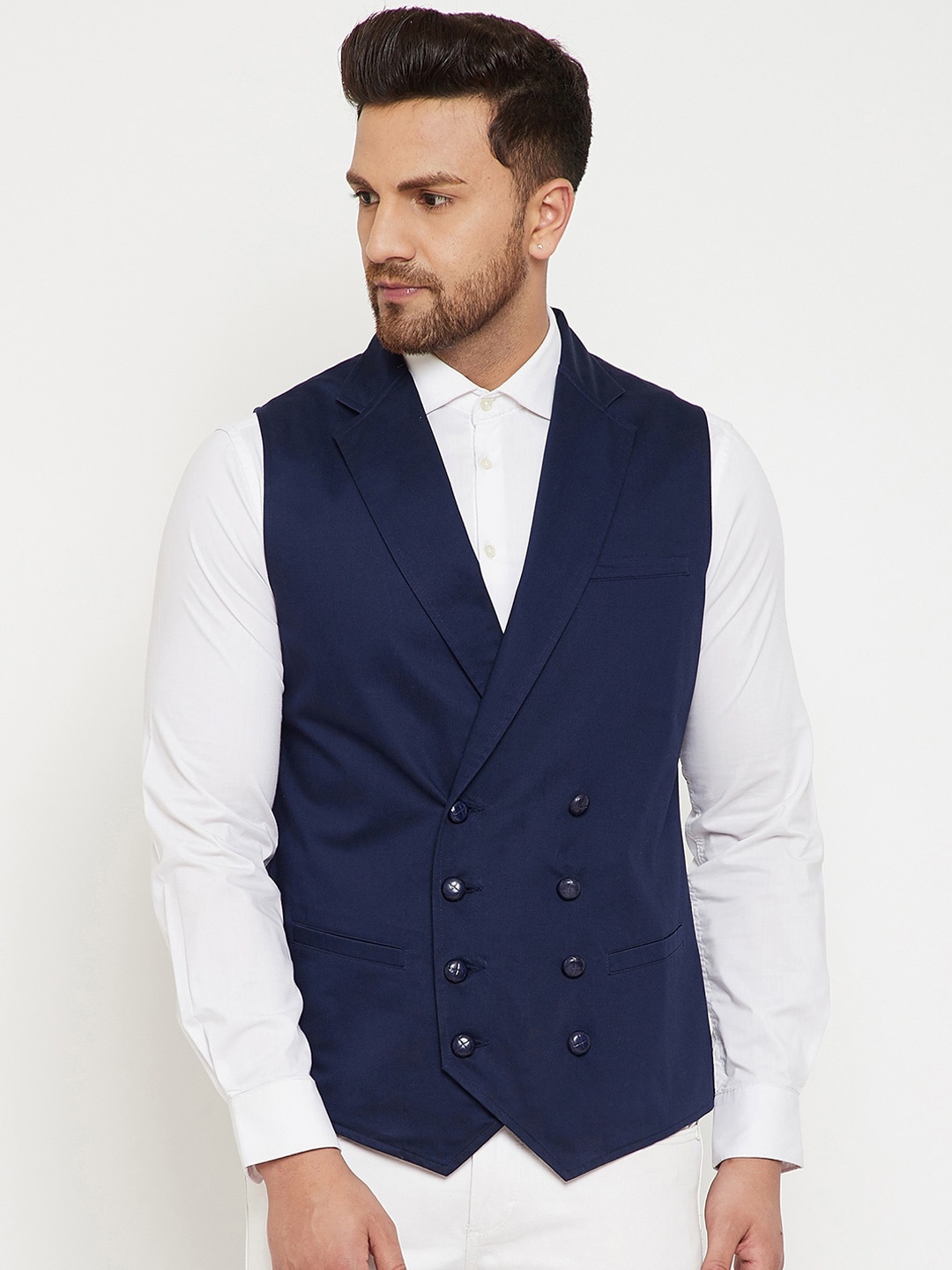 

Hypernation Pure Cotton Double-Breasted Waistcoat, Navy blue