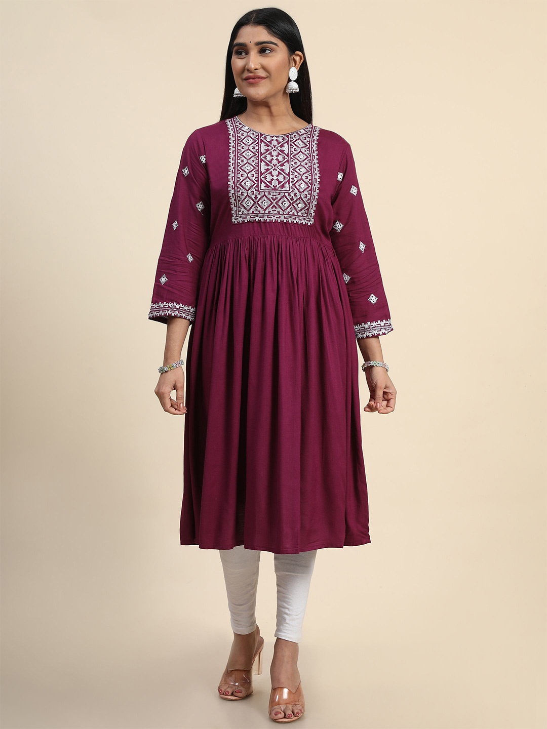 

KALINI Women Purple Ethnic Motifs Yoke Design Thread Work Anarkali Kurta