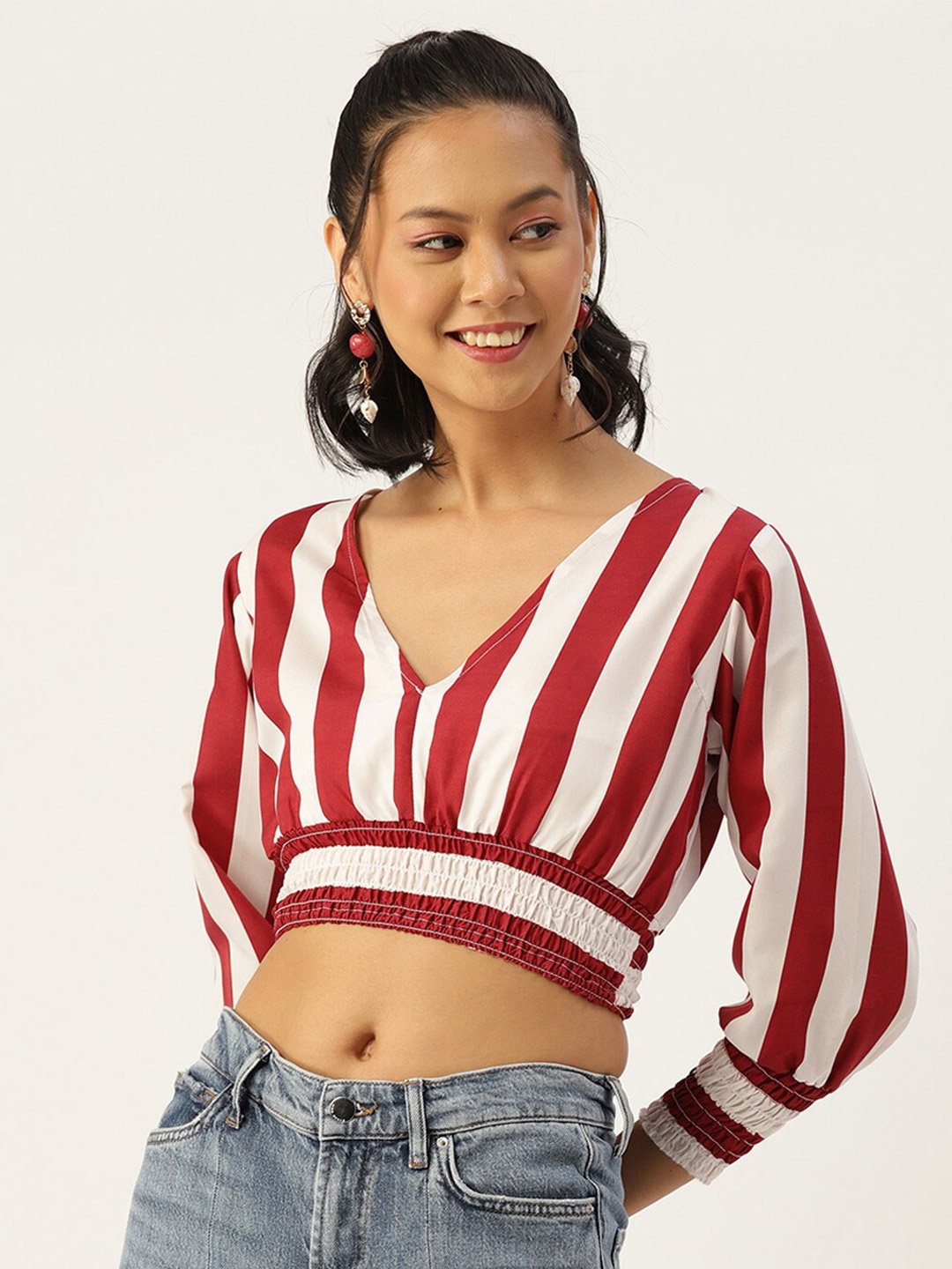 

Sleek Italia Striped Crepe Crop Top, Maroon