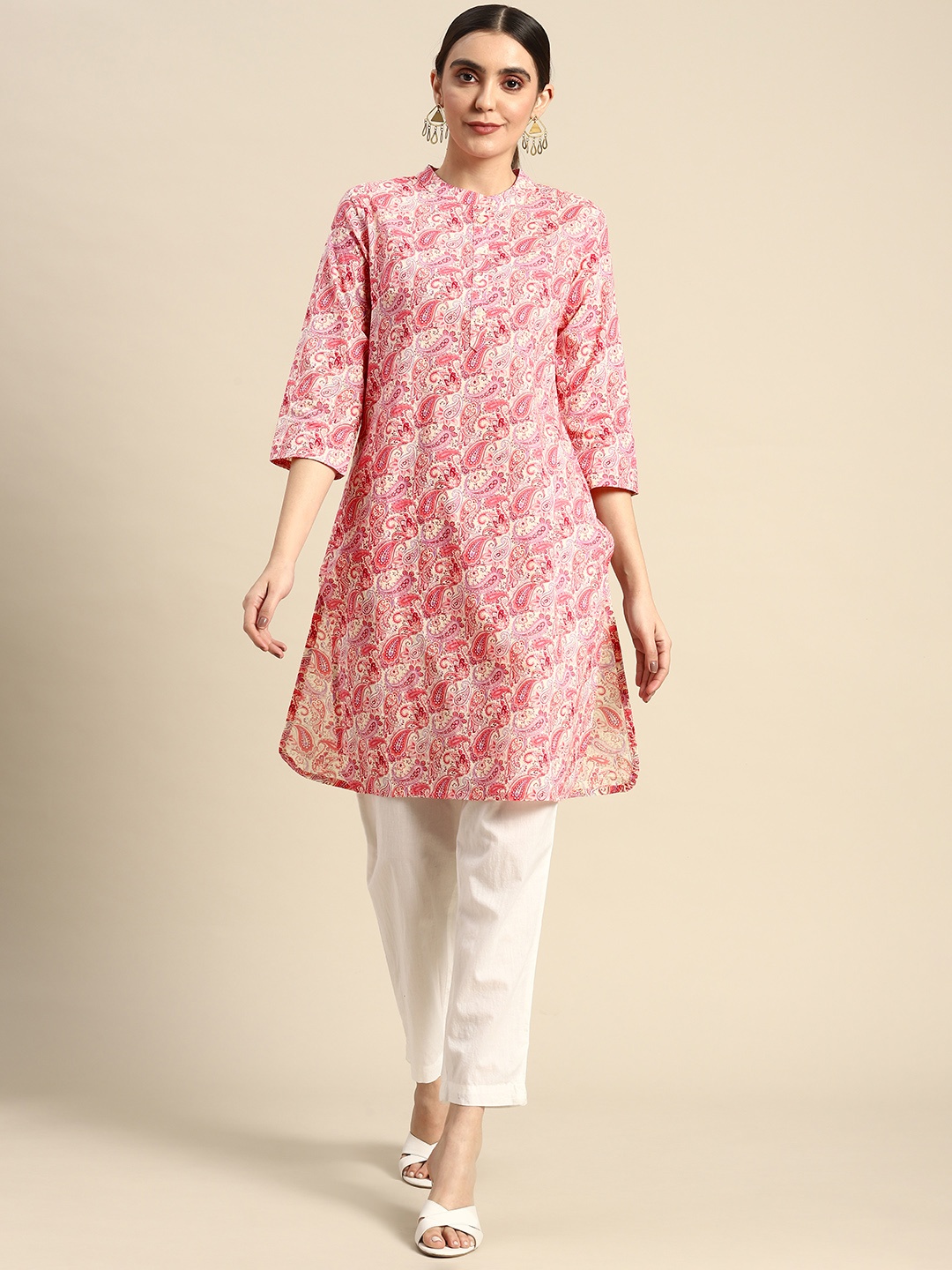 

Anouk Pure Cotton Paisley Printed Kurta, Pink