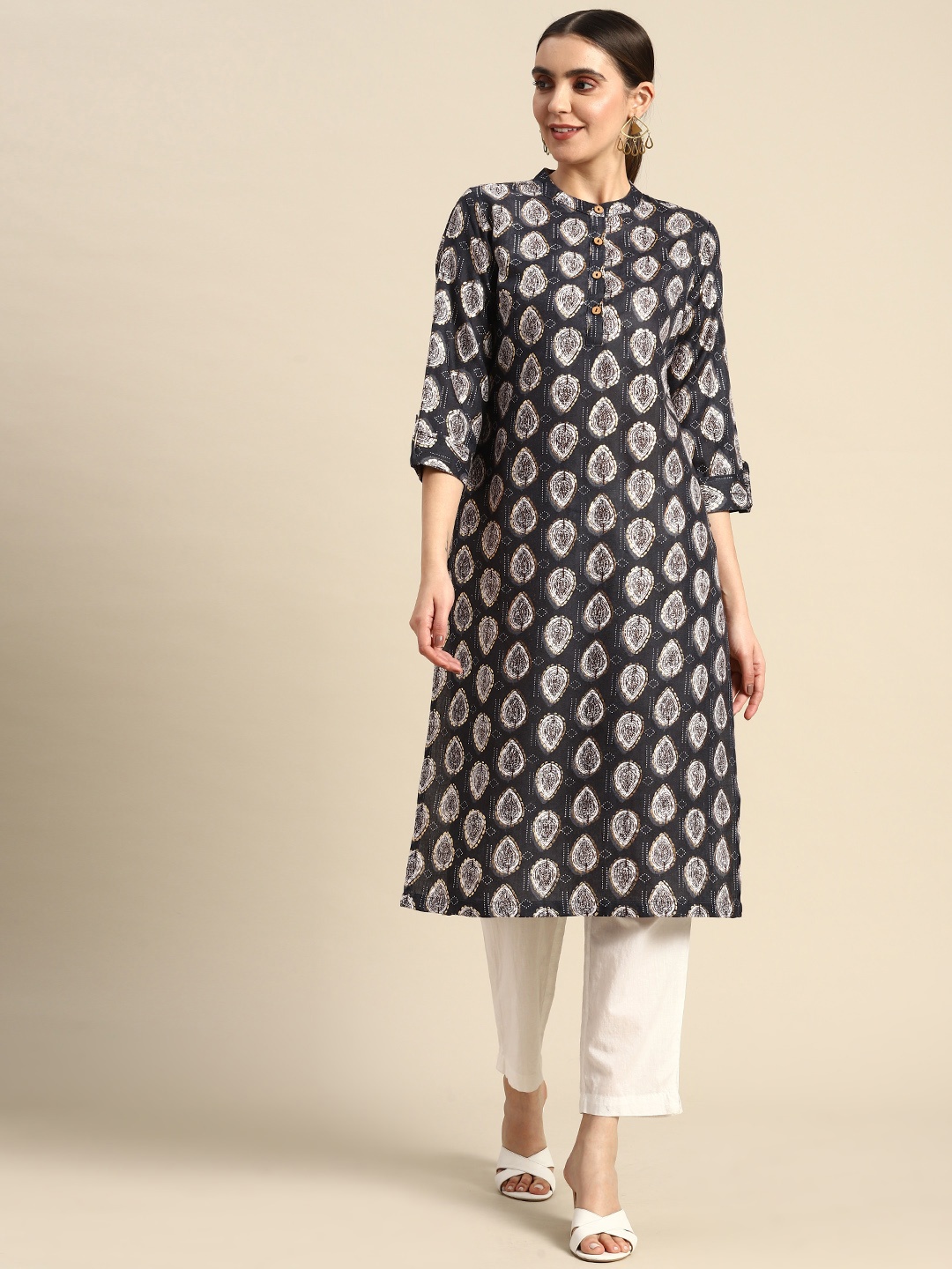 

Anouk Paisley Printed Kurta, Charcoal