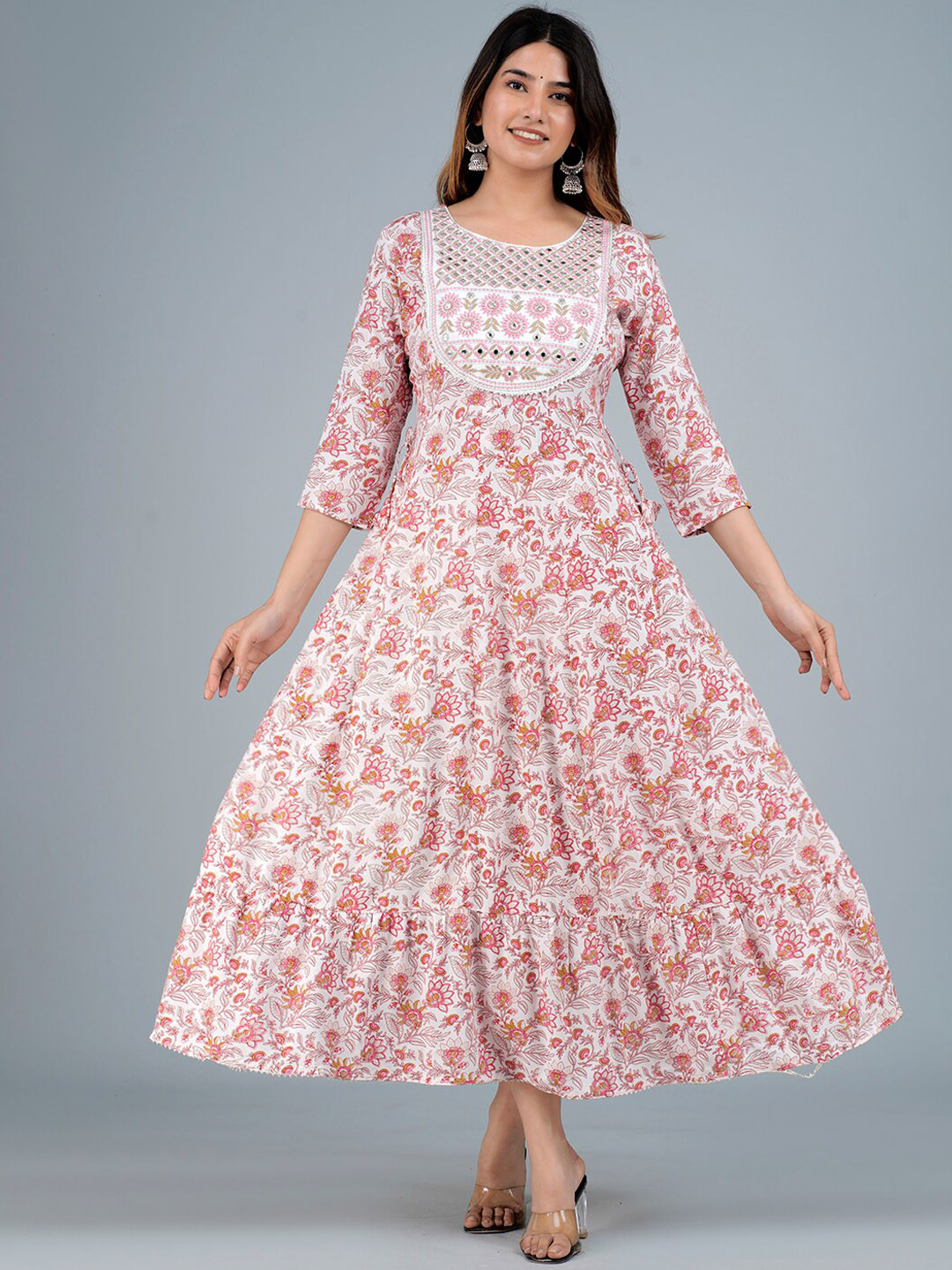 

KALINI Floral Embroidered Ethnic Dress, White