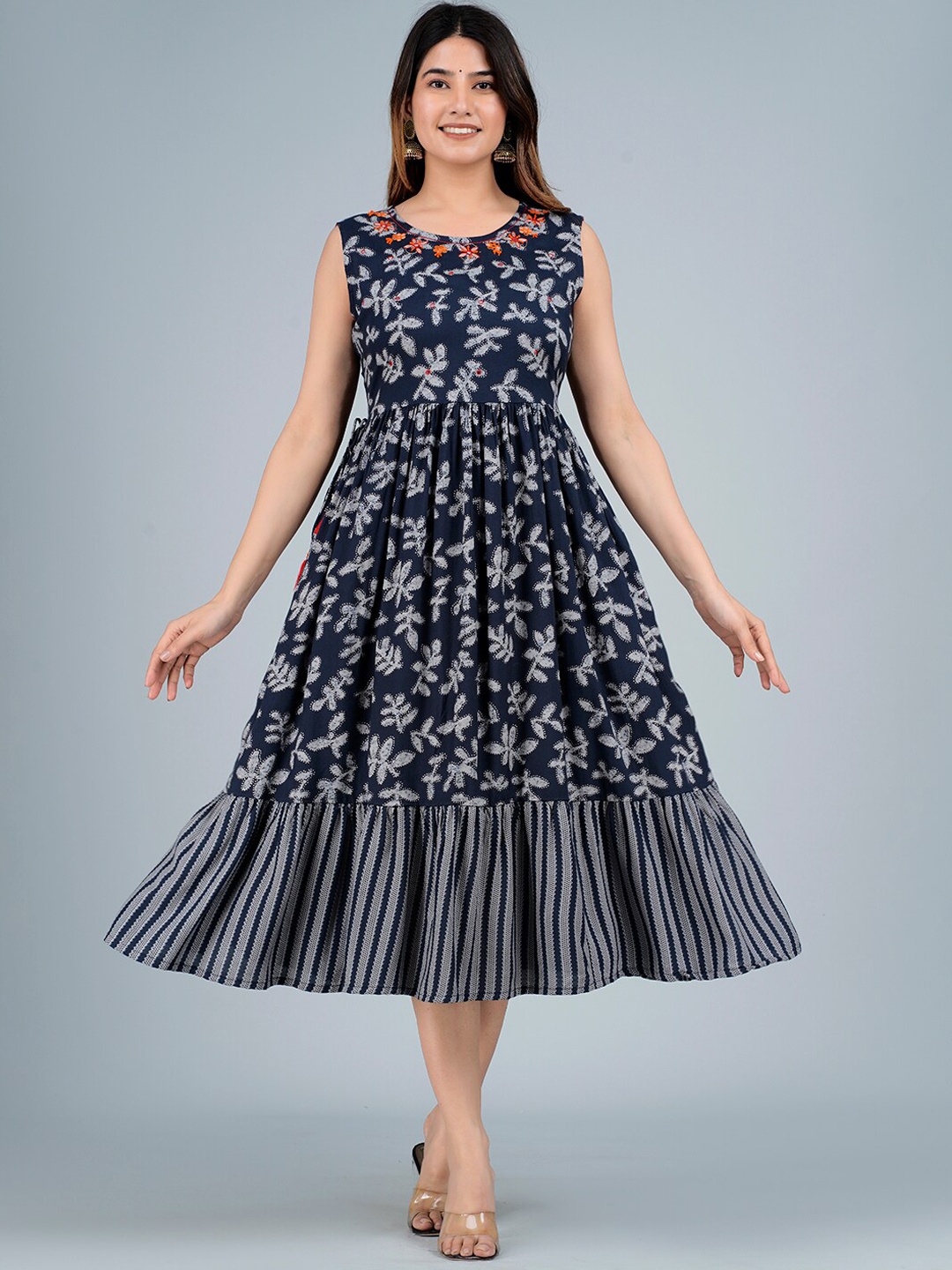 

KALINI Ethnic Motifs Printed Ethnic Dress, Navy blue