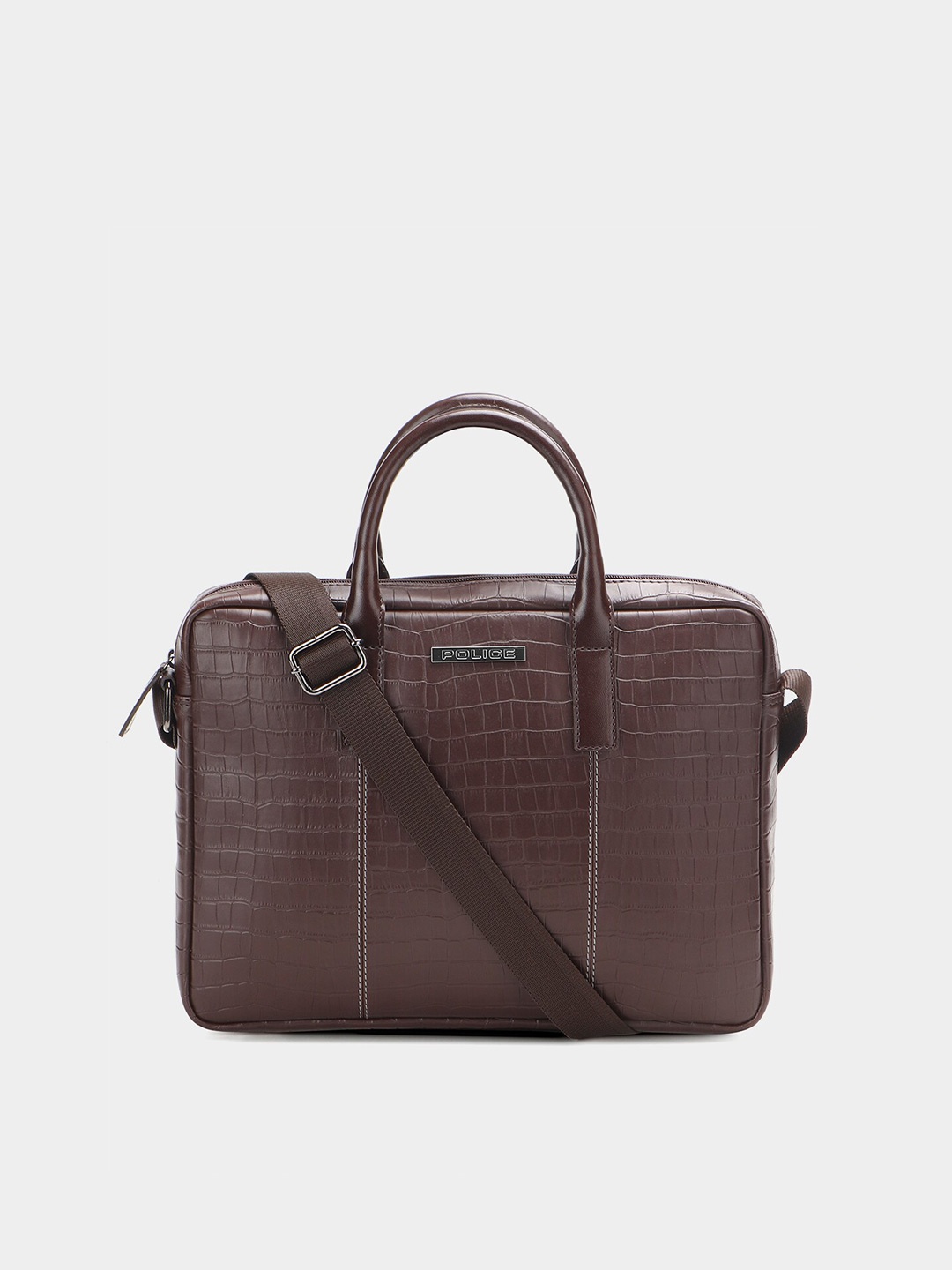 

Police Unisex Crocodile Textured Laptop Bag, Brown