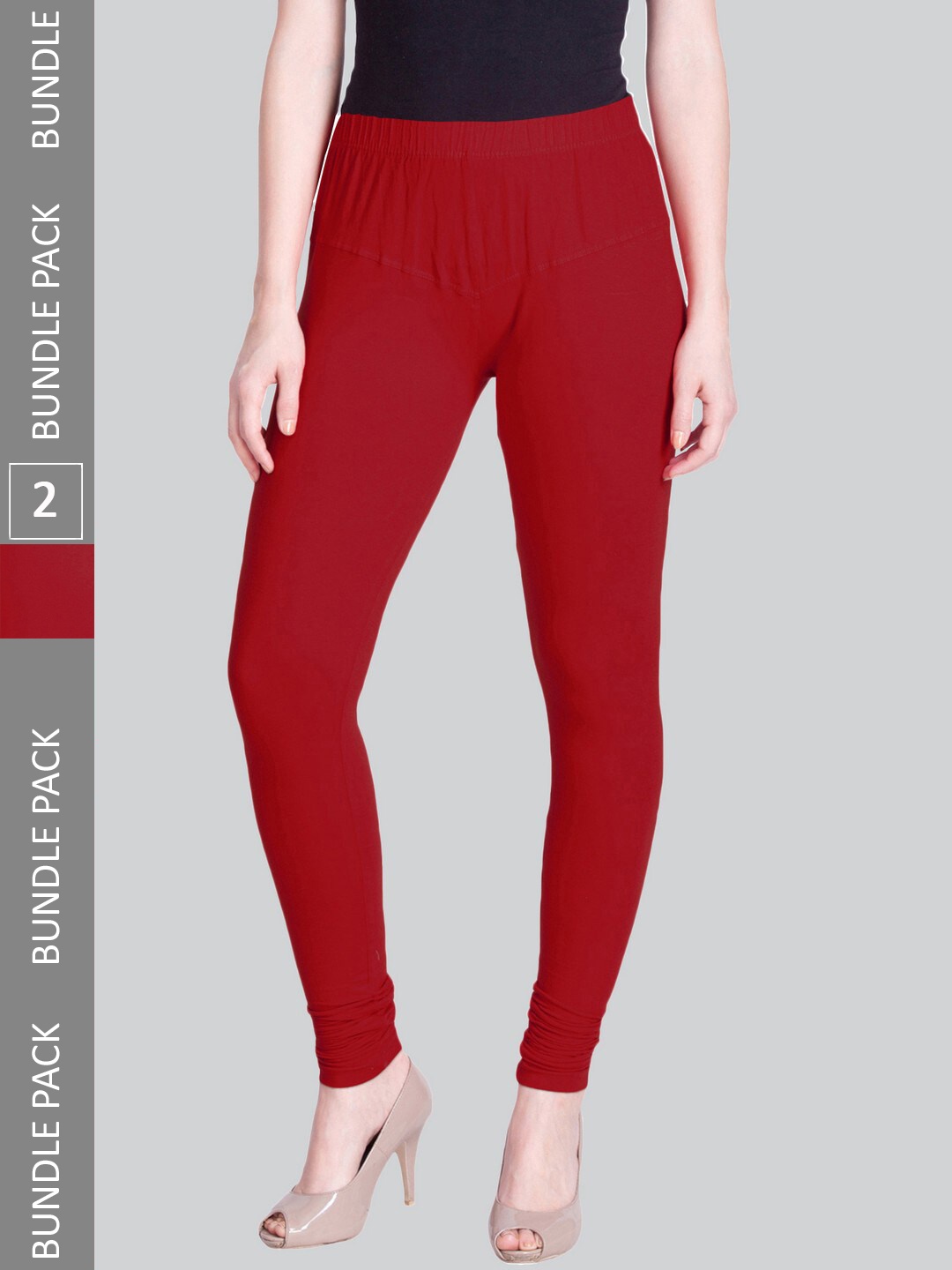 

LYRA Women Pack Of 2 4-Way Stretch Churidar-Length Cotton Lycra Leggings, Red