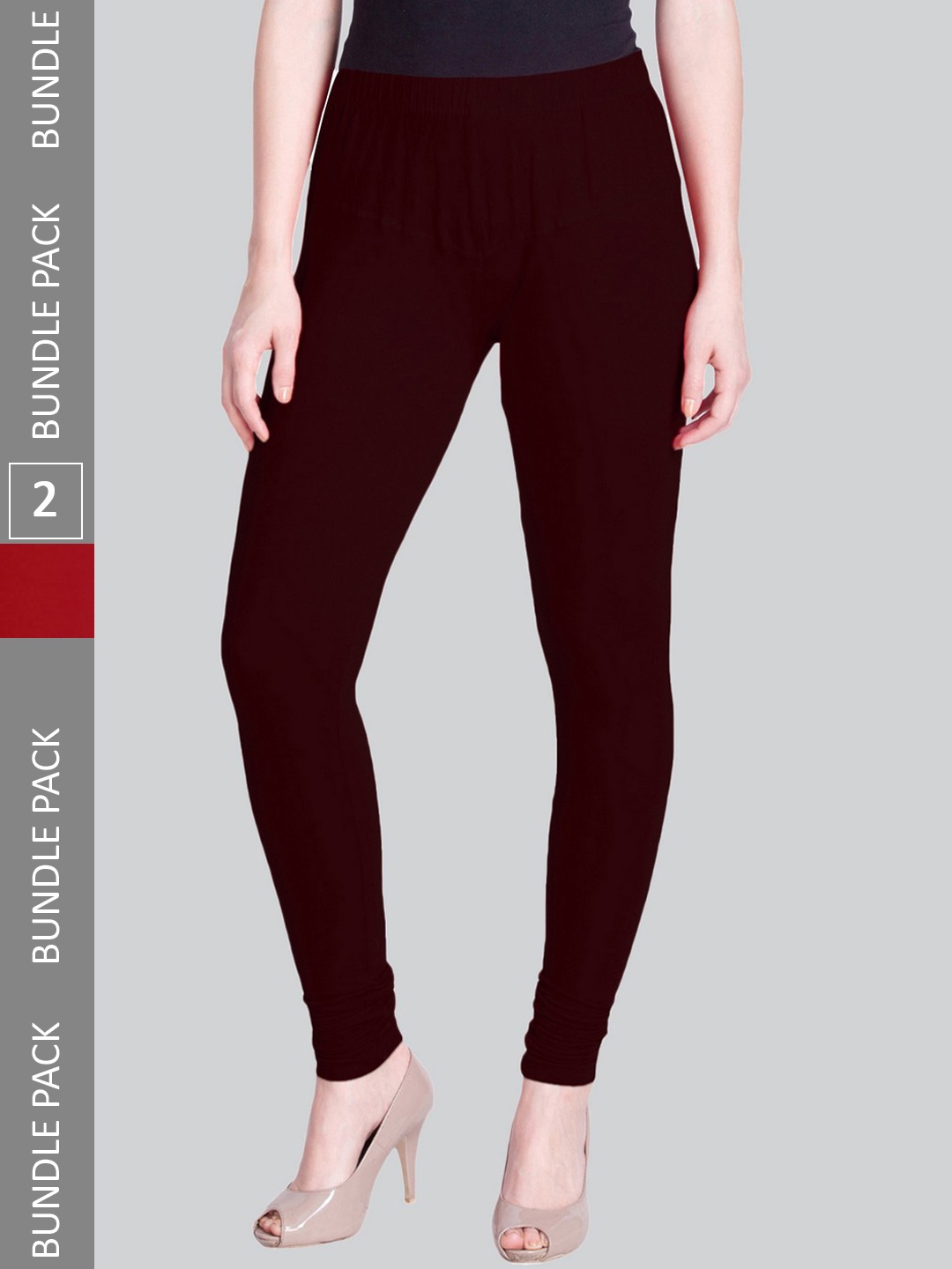 

LYRA Women Pack Of 2 Churidar-Length Cotton Lycra Leggings, Maroon
