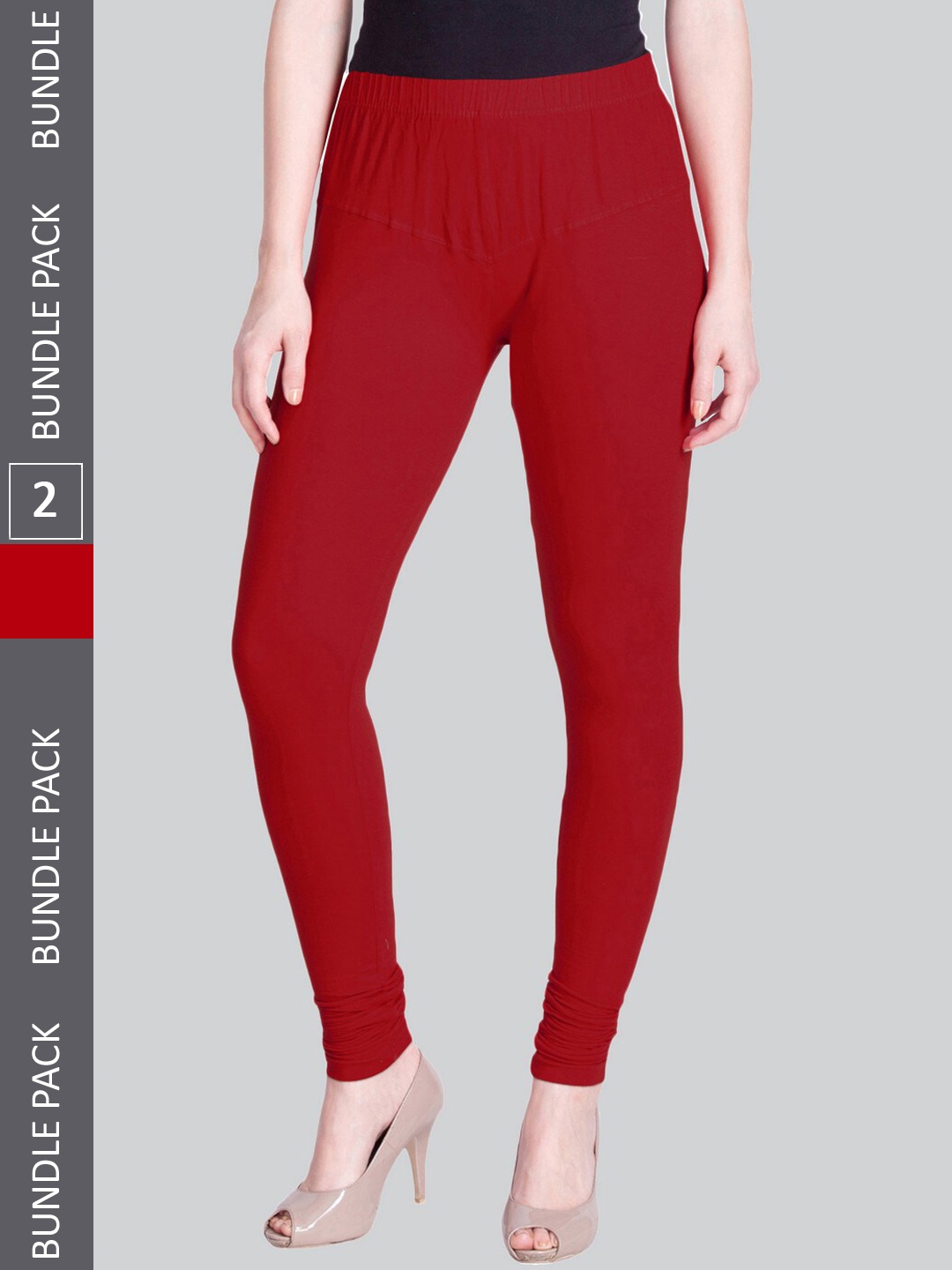 

LYRA Women Pack Of 2 Churidar-Length Cotton Lycra Leggings, Red