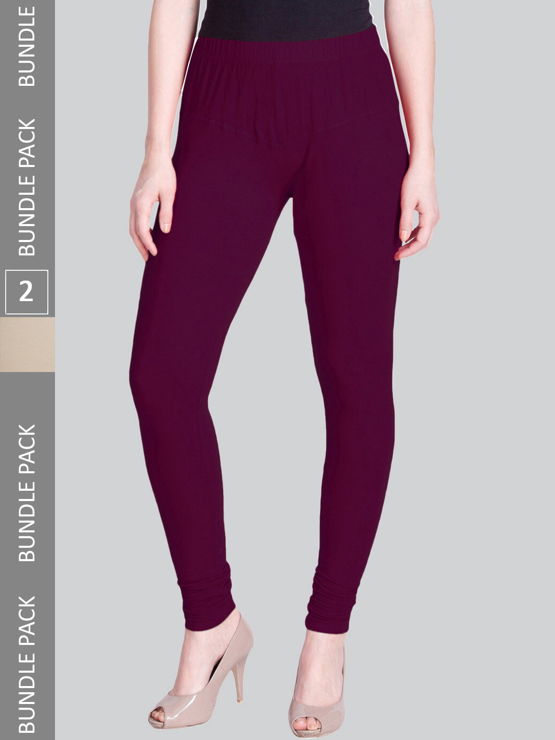 

LYRA Women Pack Of 2 Churidar-Length Cotton Lycra Leggings, Purple