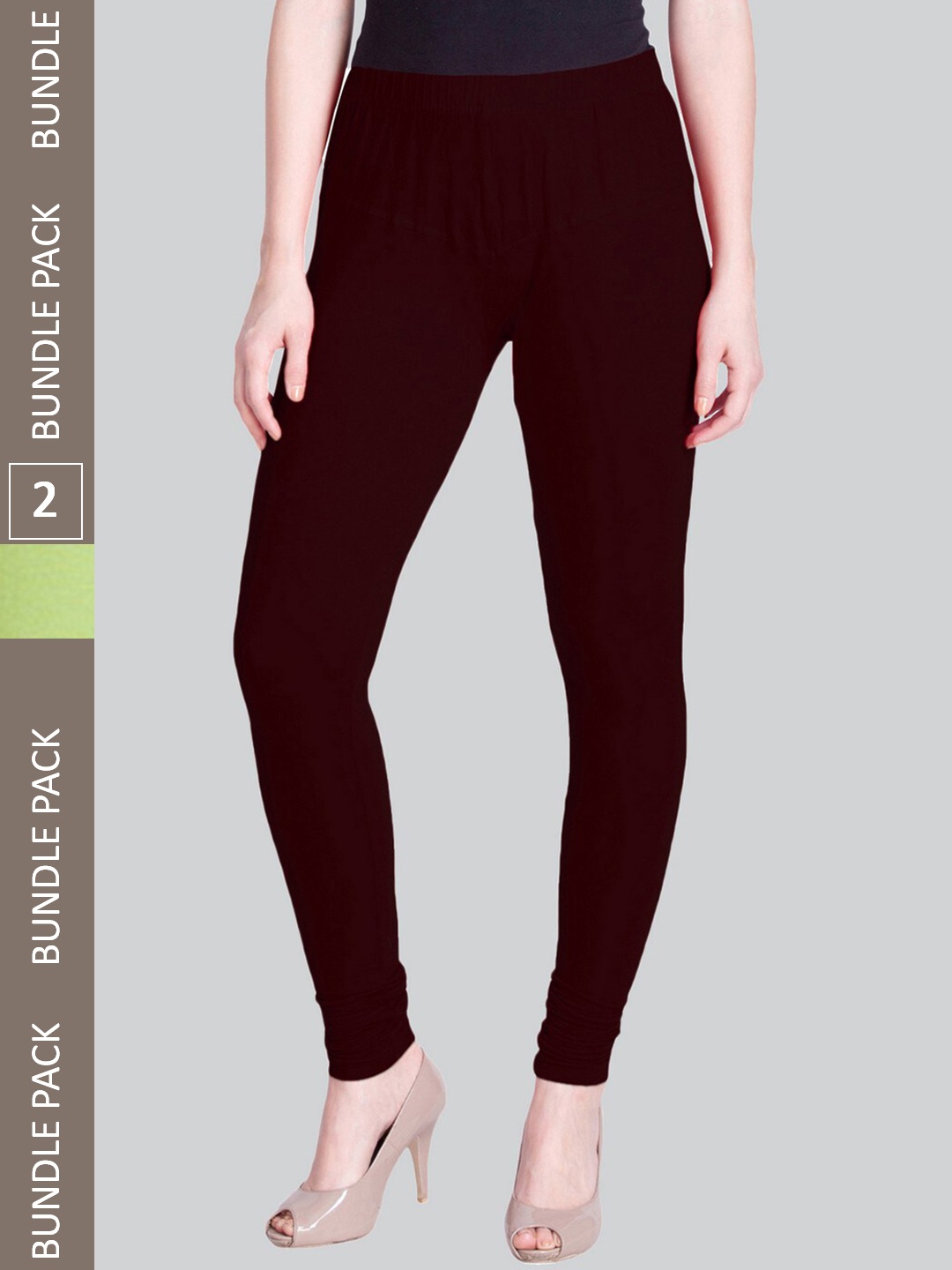 

LYRA Women Pack Of 2 Churidar-Length Cotton Lycra Leggings, Maroon