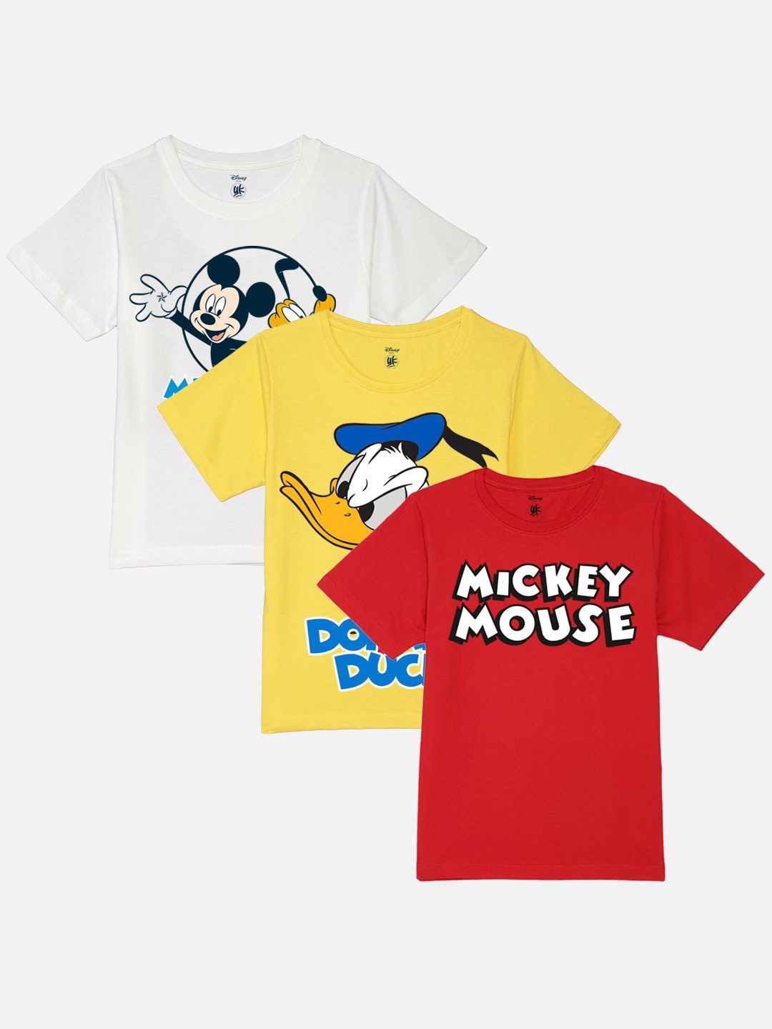 

YK Disney Boys Pack of 3 Mickey Mouse Printed Pure Cotton T-shirt, White