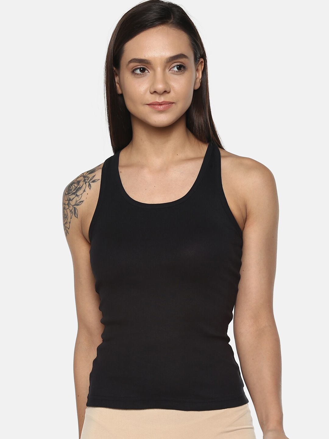 

Roadster Non Padded Racer Back Pure Cotton Camisole, Black