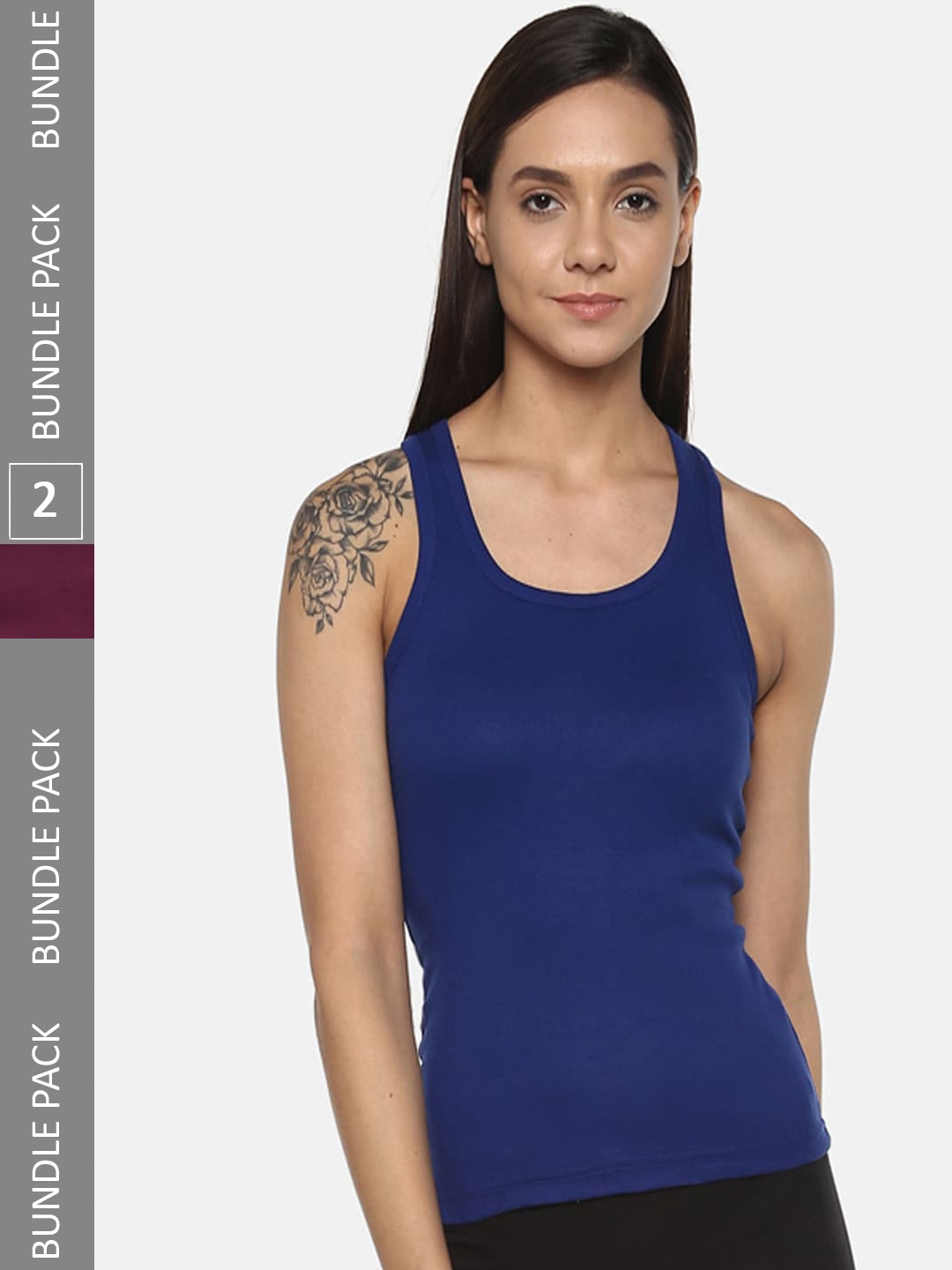 

Roadster Pack Of 2 Pure Cotton Racer Back Non-Padded Camisoles, Navy blue