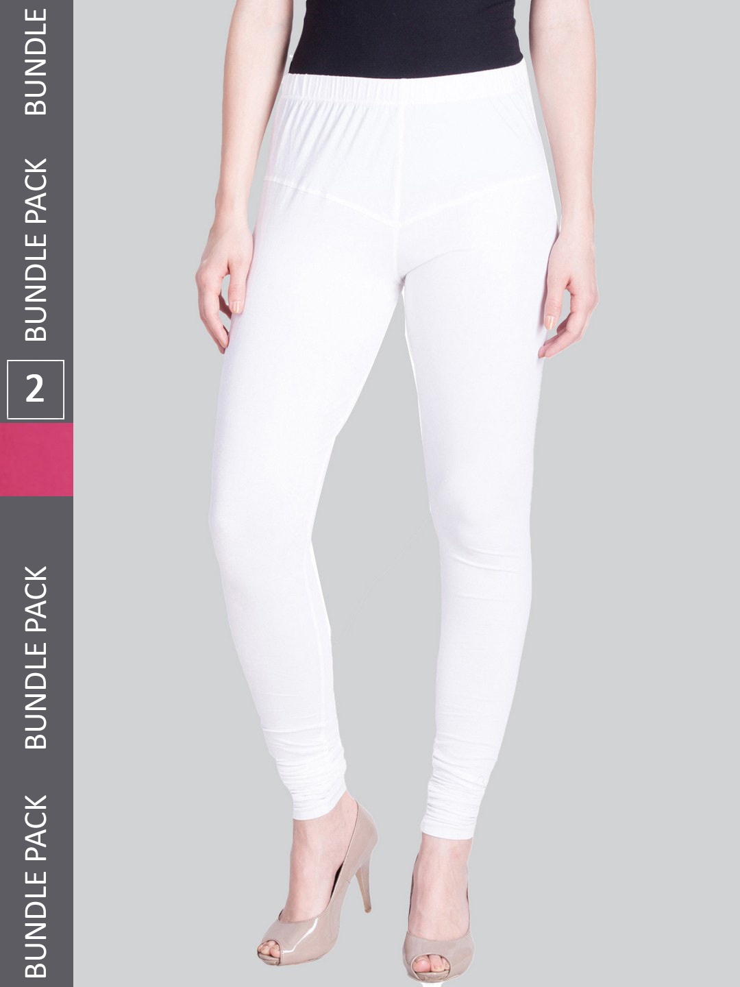 

LYRA Women Pack Of 2 4-Way Stretch Churidar-Length Cotton Lycra Leggings, White