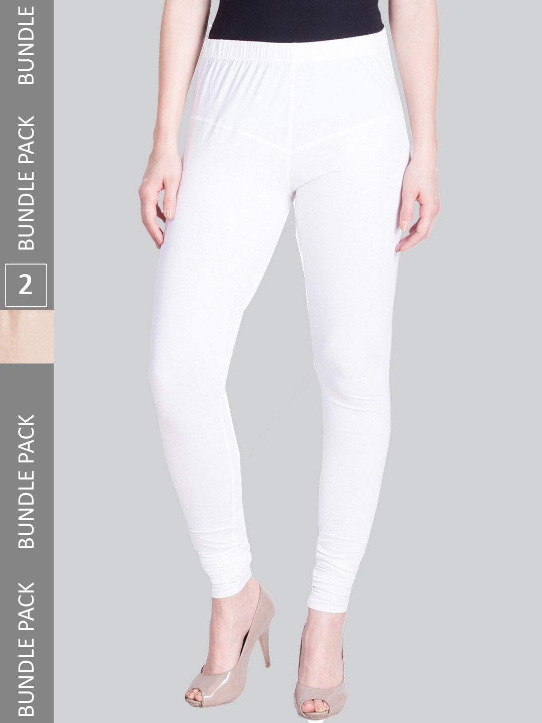 

LYRA Women Pack Of 2 4-Way Stretch Churidar-Length Cotton Lycra Leggings, White
