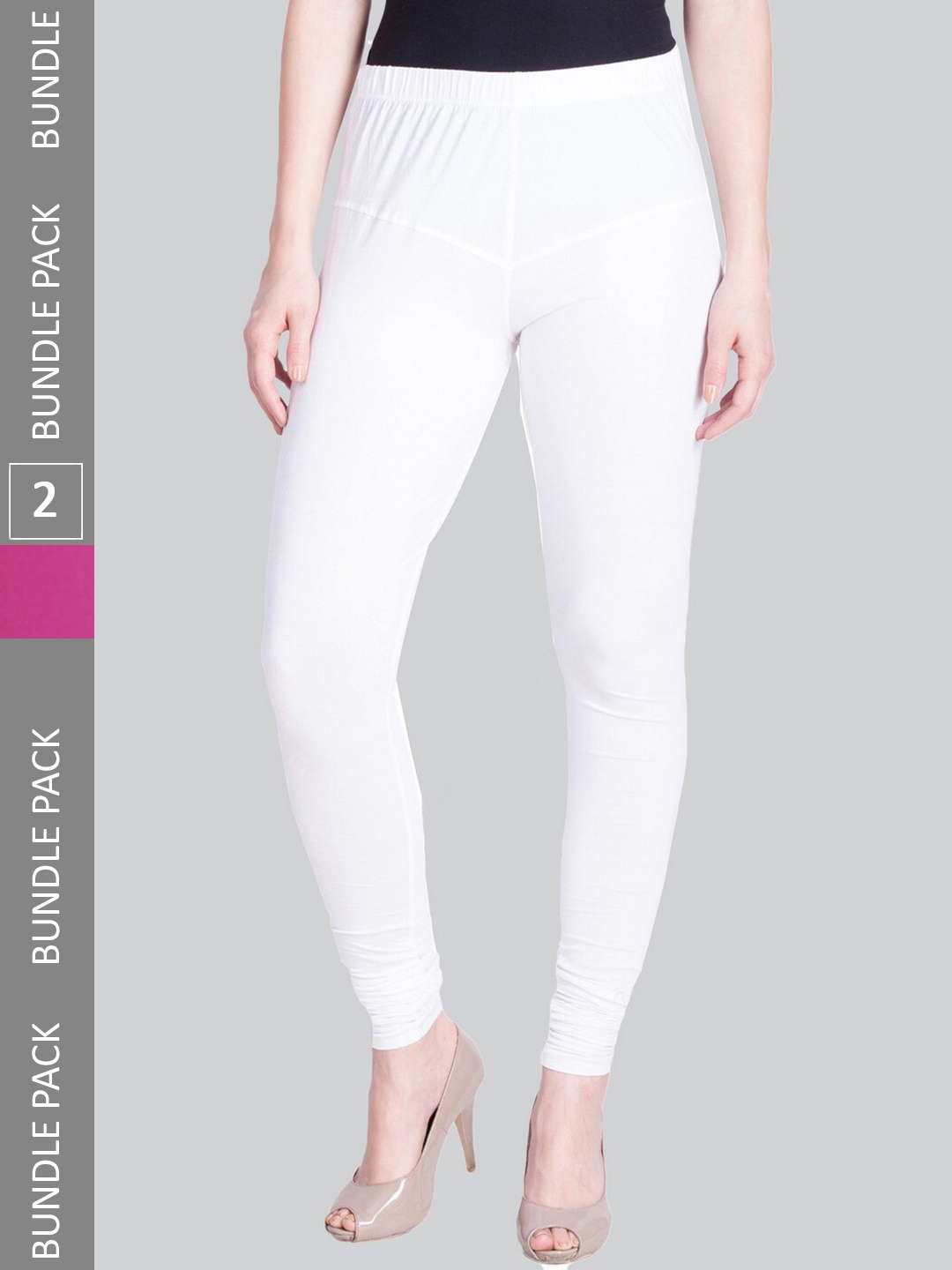 

LYRA Women Pack Of 2 4-Way Stretch Churidar-Length Cotton Lycra Leggings, White