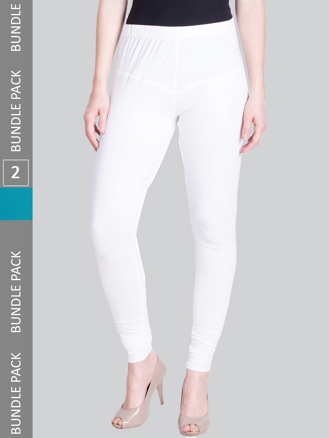 

LYRA Women Pack Of 2 Churidar-Length Cotton Lycra Leggings, Blue