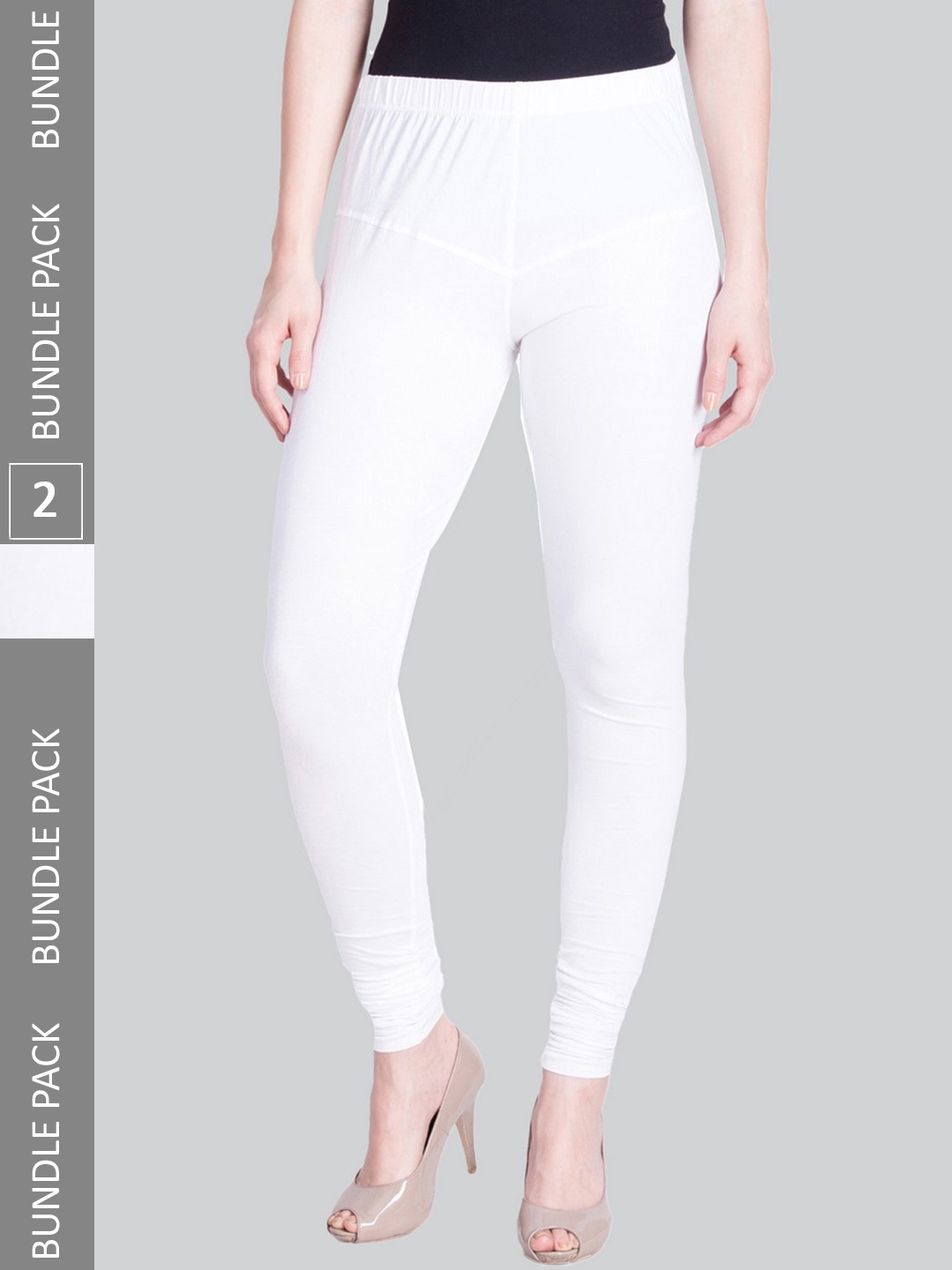 

LYRA Women Pack Of 2 4-Way Stretch Churidar-Length Cotton Lycra Leggings, White