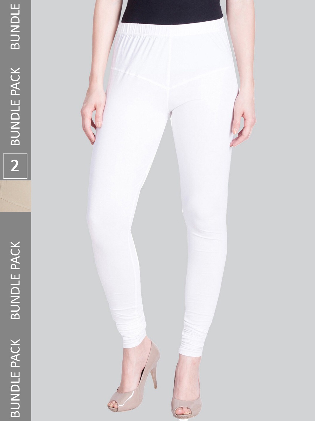 

LYRA Women Pack Of 2 Churidar-Length Cotton Lycra Leggings, White