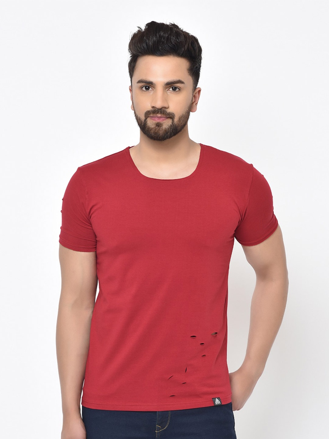 

Aesthetic Bodies Round Neck Slim Fit Cotton T-shirt, Burgundy