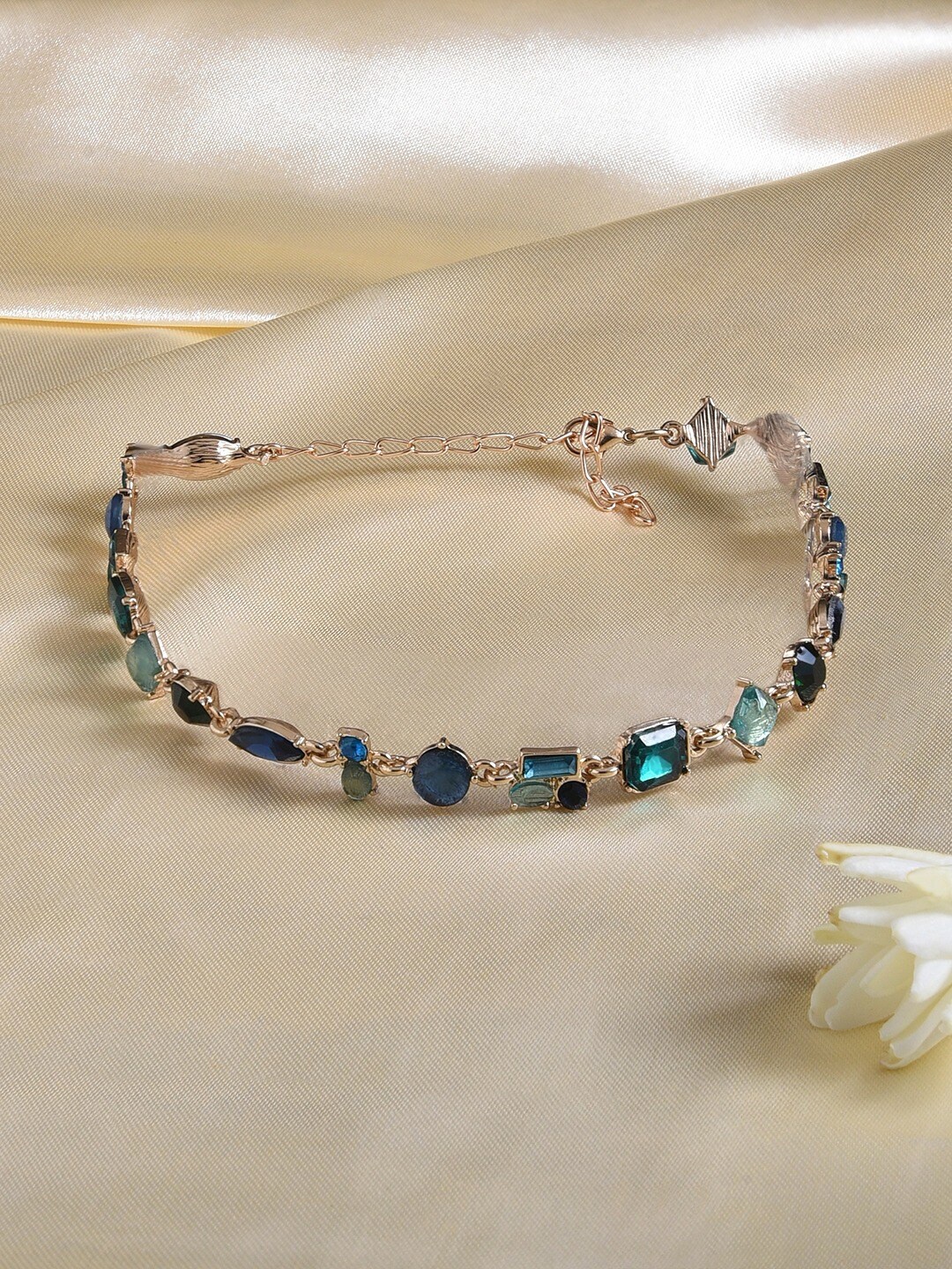 

AMI Gold-Plated Artificial Stones Studded Contemporary Necklace, Blue