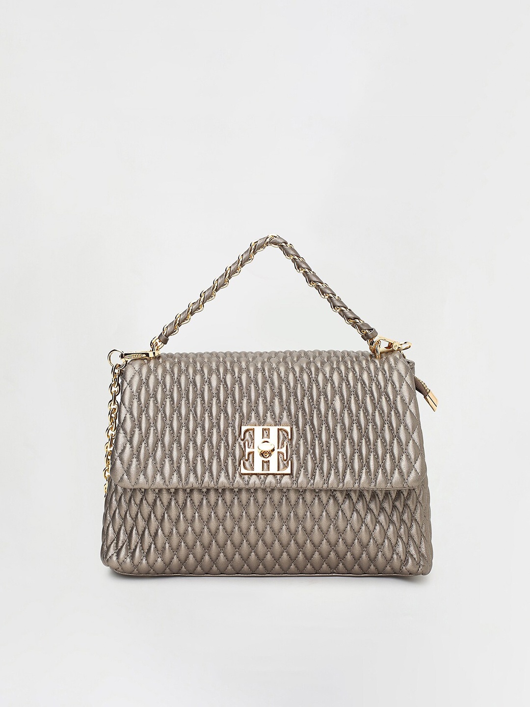 

ELLE Water Resistant Zip Closure Textured Structured Handheld Bag, Grey