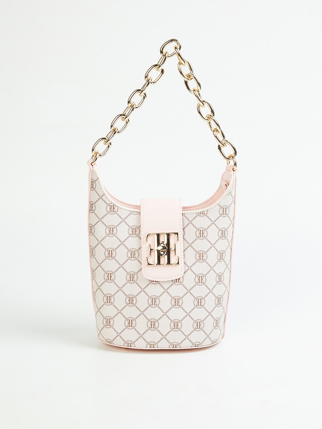 

ELLE Pink One Handle Typography Printed Structured Handheld Bag