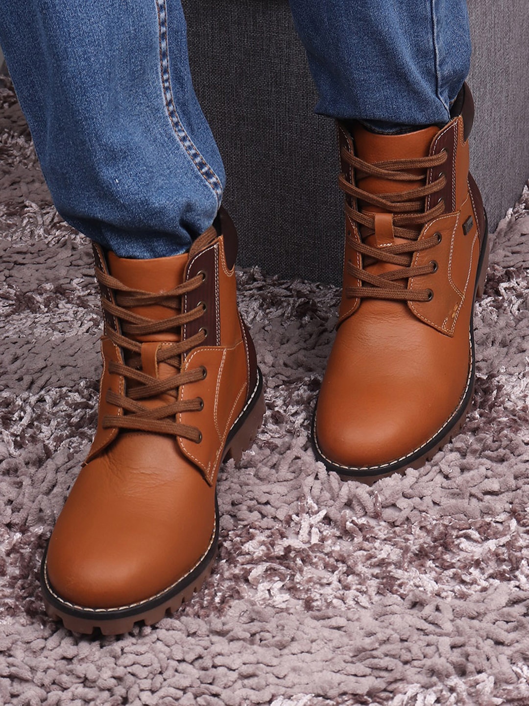 

Red Chief Men Leather Round Toe Regular Boots, Tan